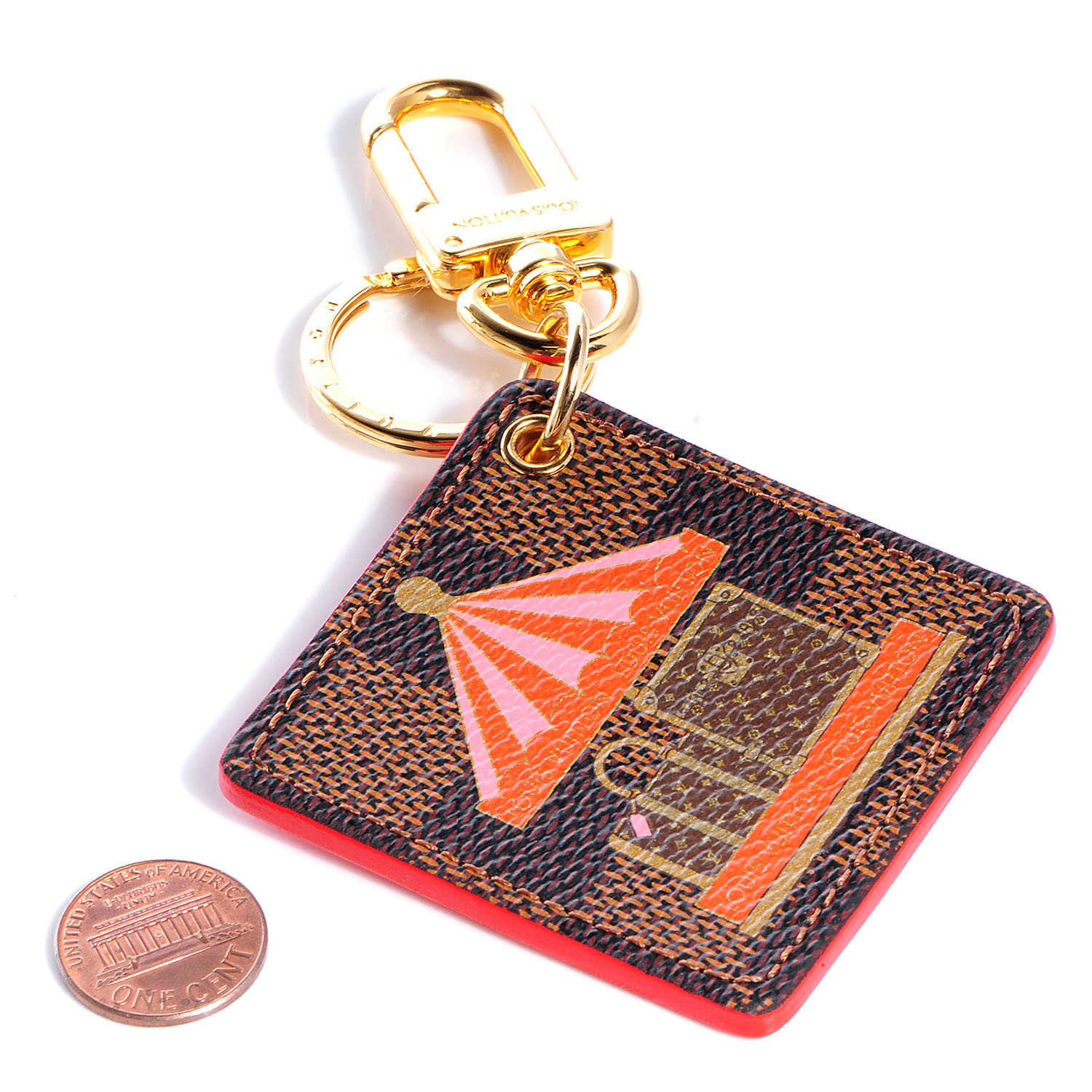 LOUIS VUITTON Damier Ebene Illustre Carousel Bag Charm Key Ring Red 72072