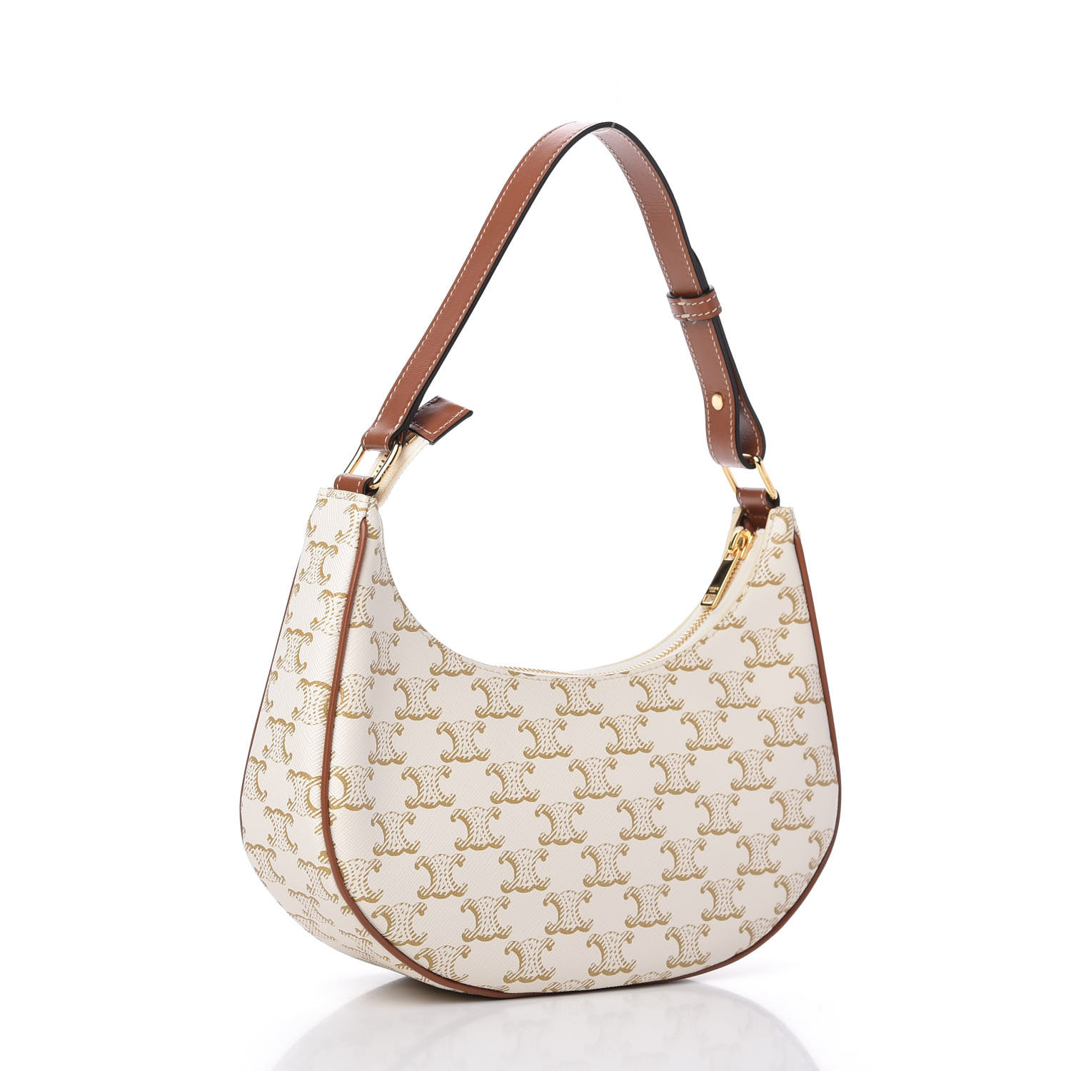 CELINE Canvas Calfskin Ava Triomphe Shoulder Bag White 762643