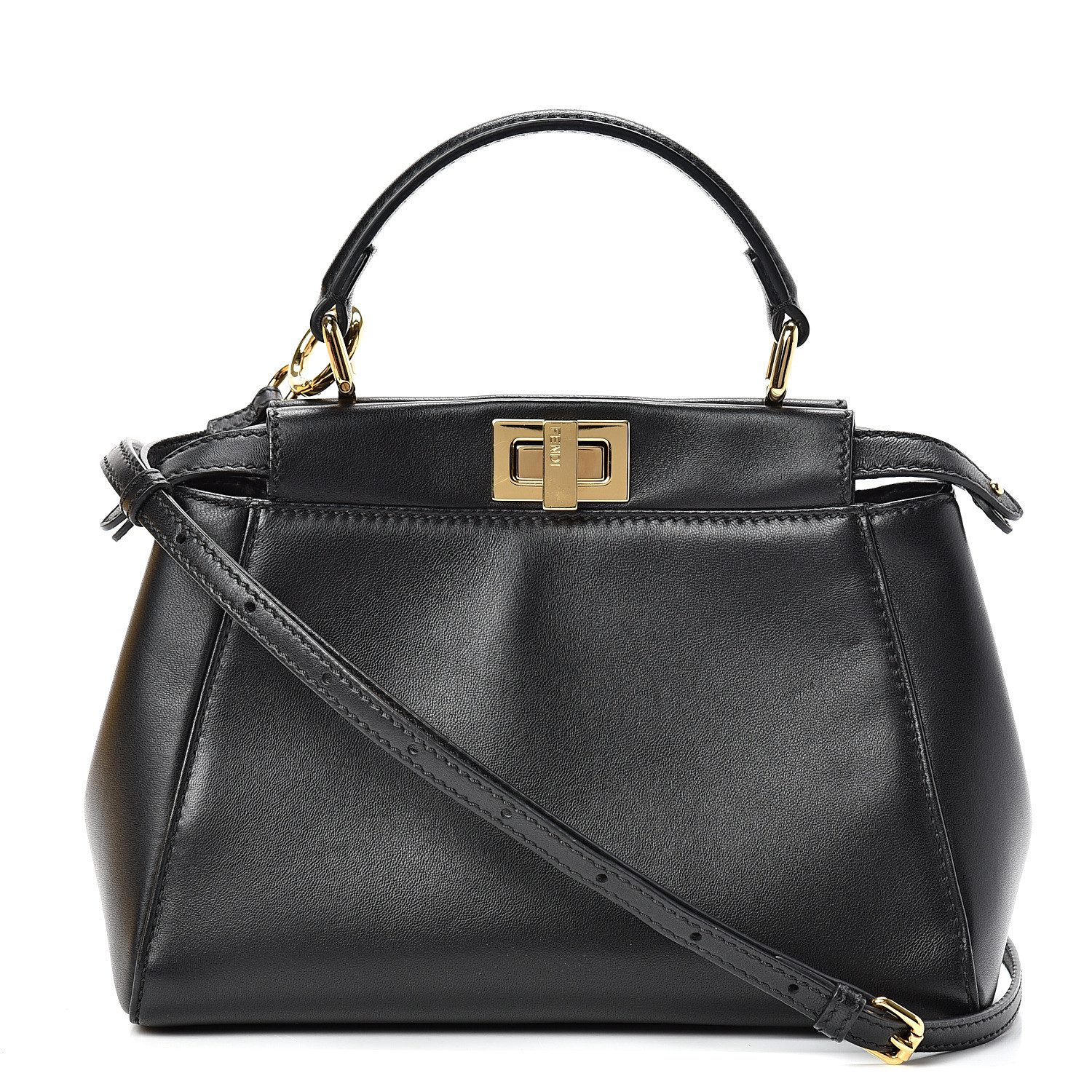 FENDI Nappa Mini Peekaboo Iconic Satchel Black 535443