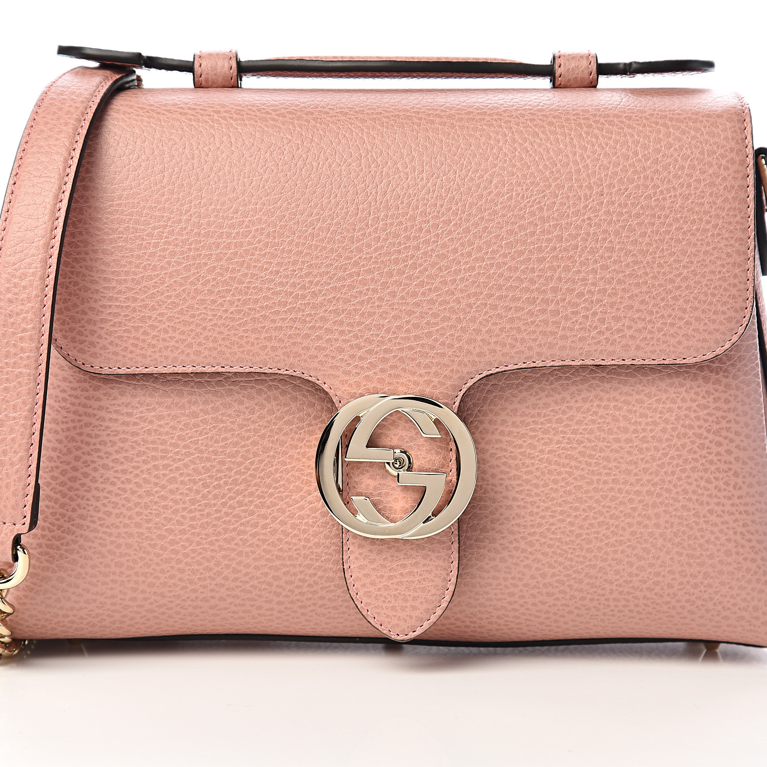 GUCCI Dollar Calfskin Interlocking G Top Handle Shoulder Bag Soft Pink