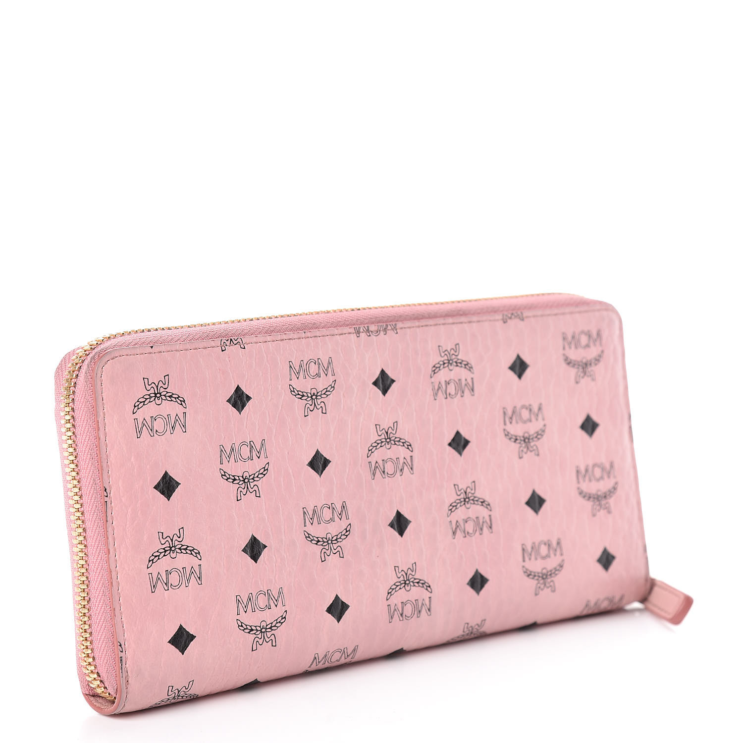 MCM Visetos Large Zip Around Wallet Pink 446843