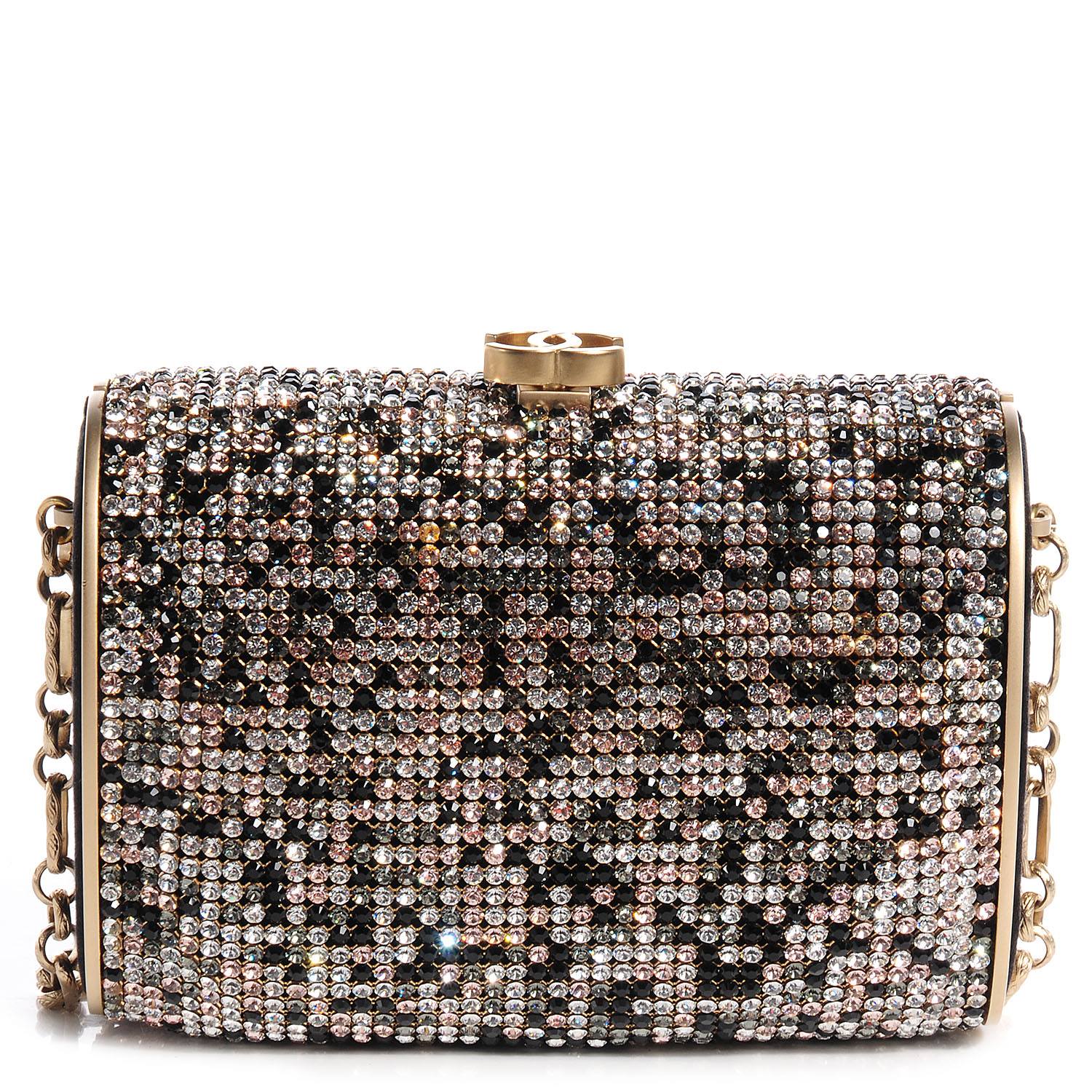 CHANEL Swarovski Crystal Evening Bag Black Gold 70578 | FASHIONPHILE