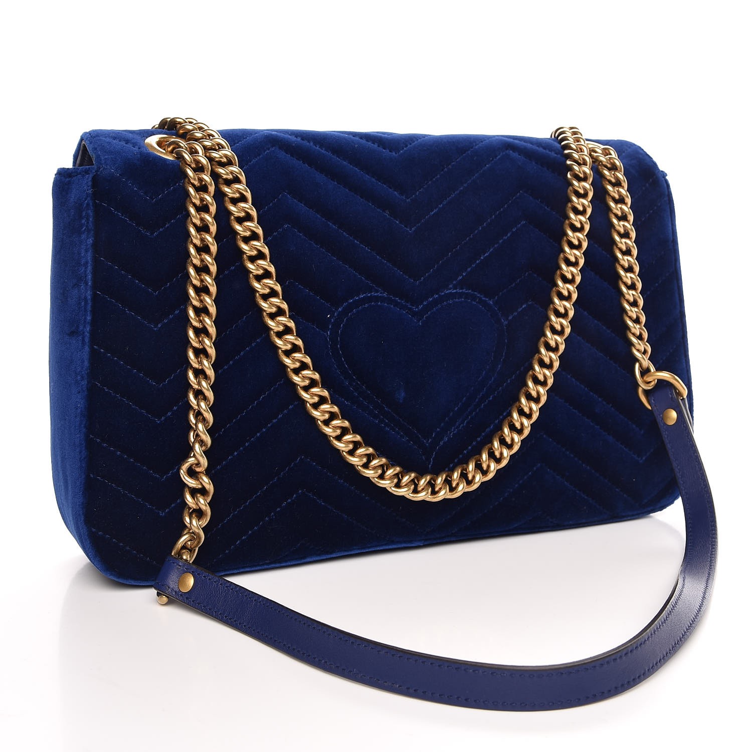 GUCCI Velvet Matelasse Medium GG Marmont Shoulder Bag Cobalt Blue 336445