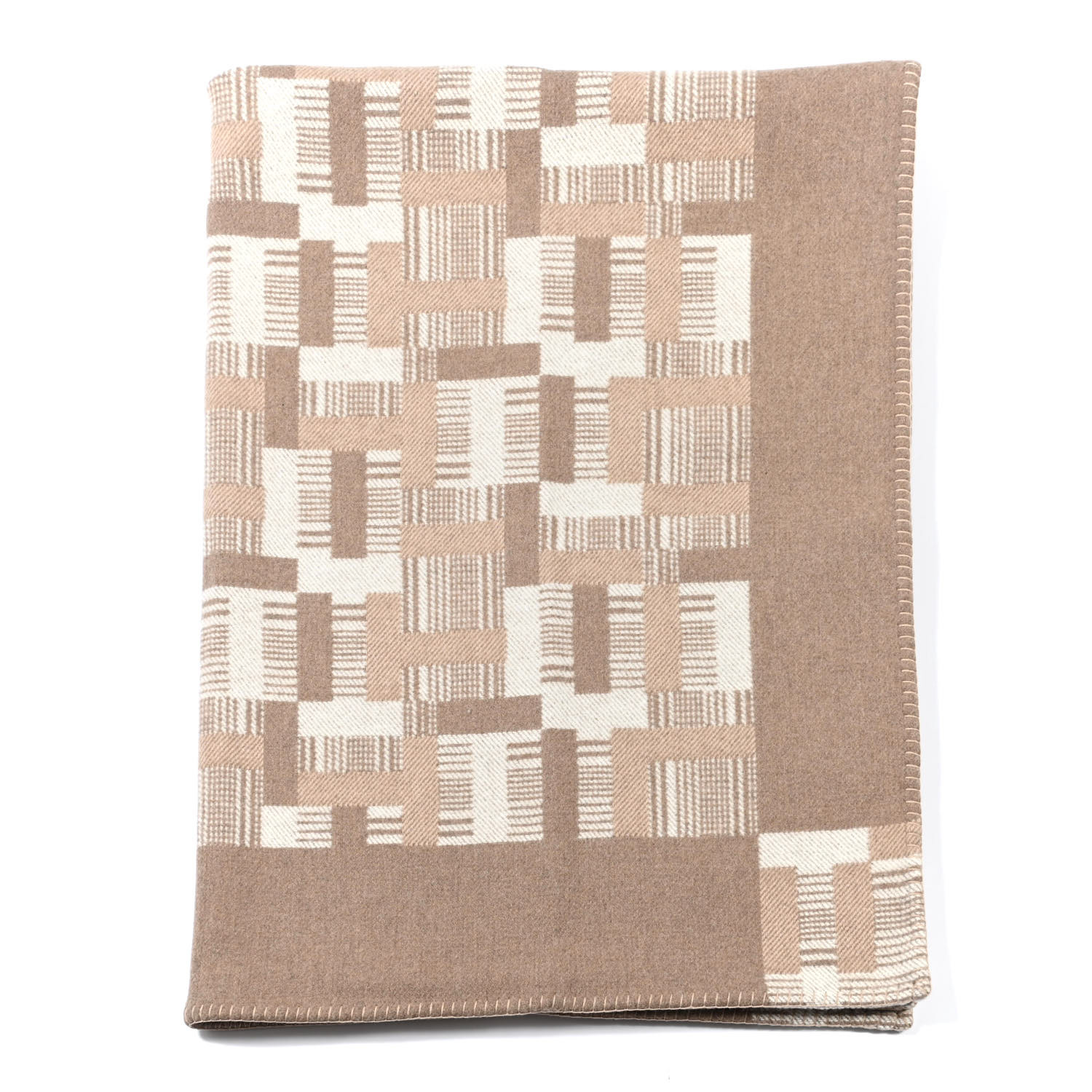 HERMES Wool Cashmere Avalon Paper Block Blanket Ecru Naturel 