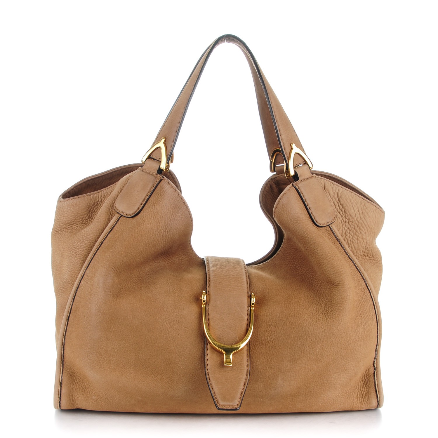 gucci women's brown stirrup leather shoulder bag