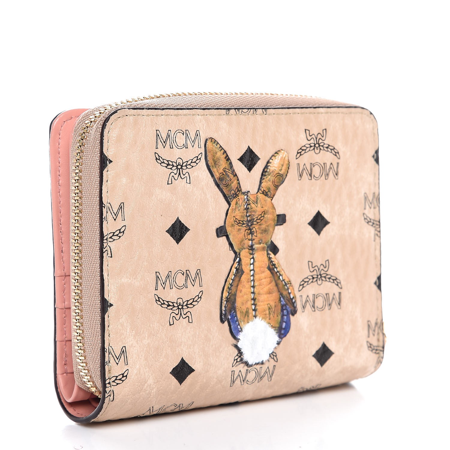 MCM Visetos Rabbit Zip Around Wallet Pink 300751
