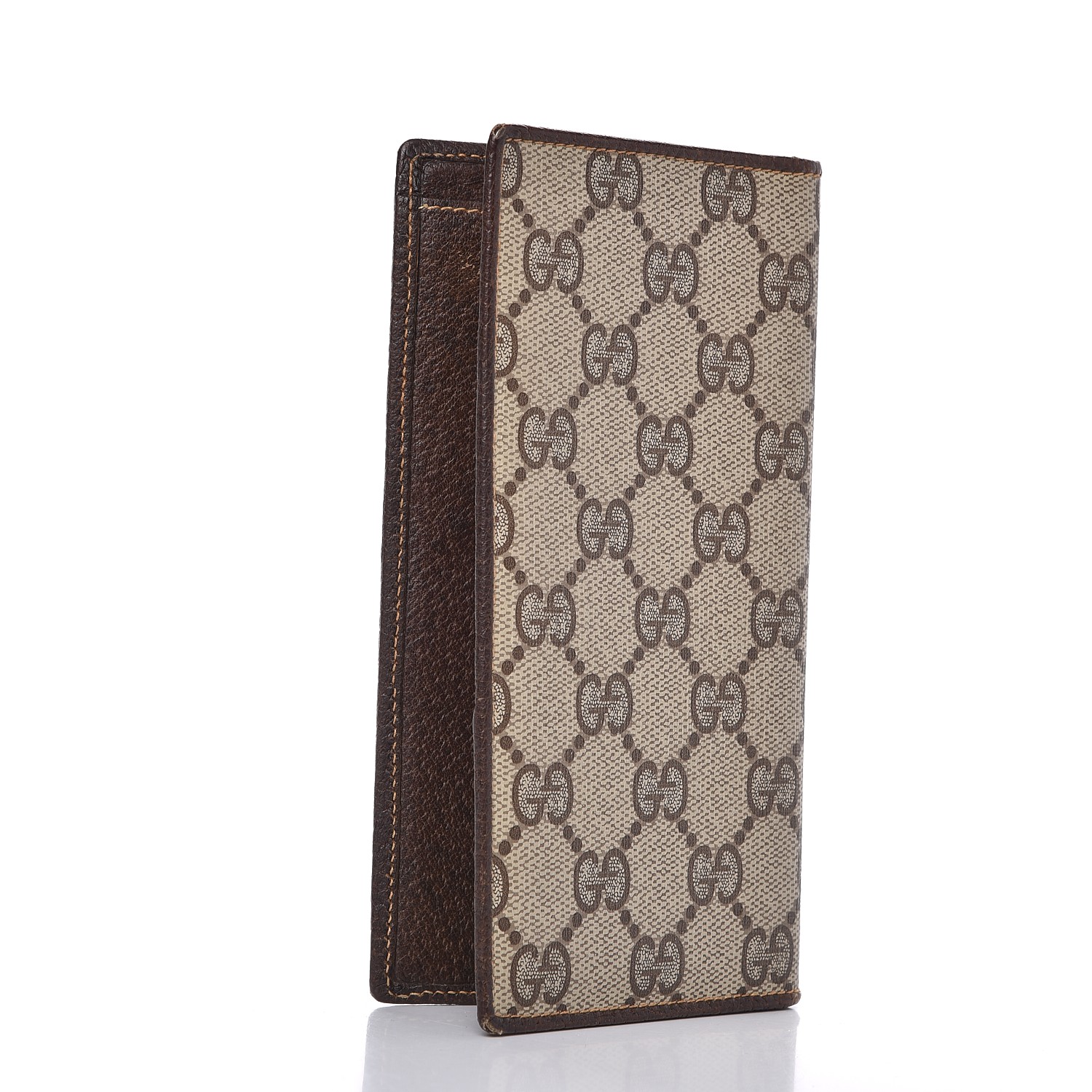 GUCCI Coated Canvas Monogram Checkbook Wallet Brown 285530
