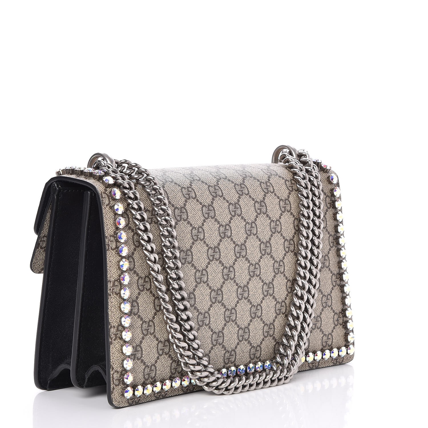 GUCCI GG Supreme Monogram Crystal Small Dionysus Shoulder Bag Black 255395