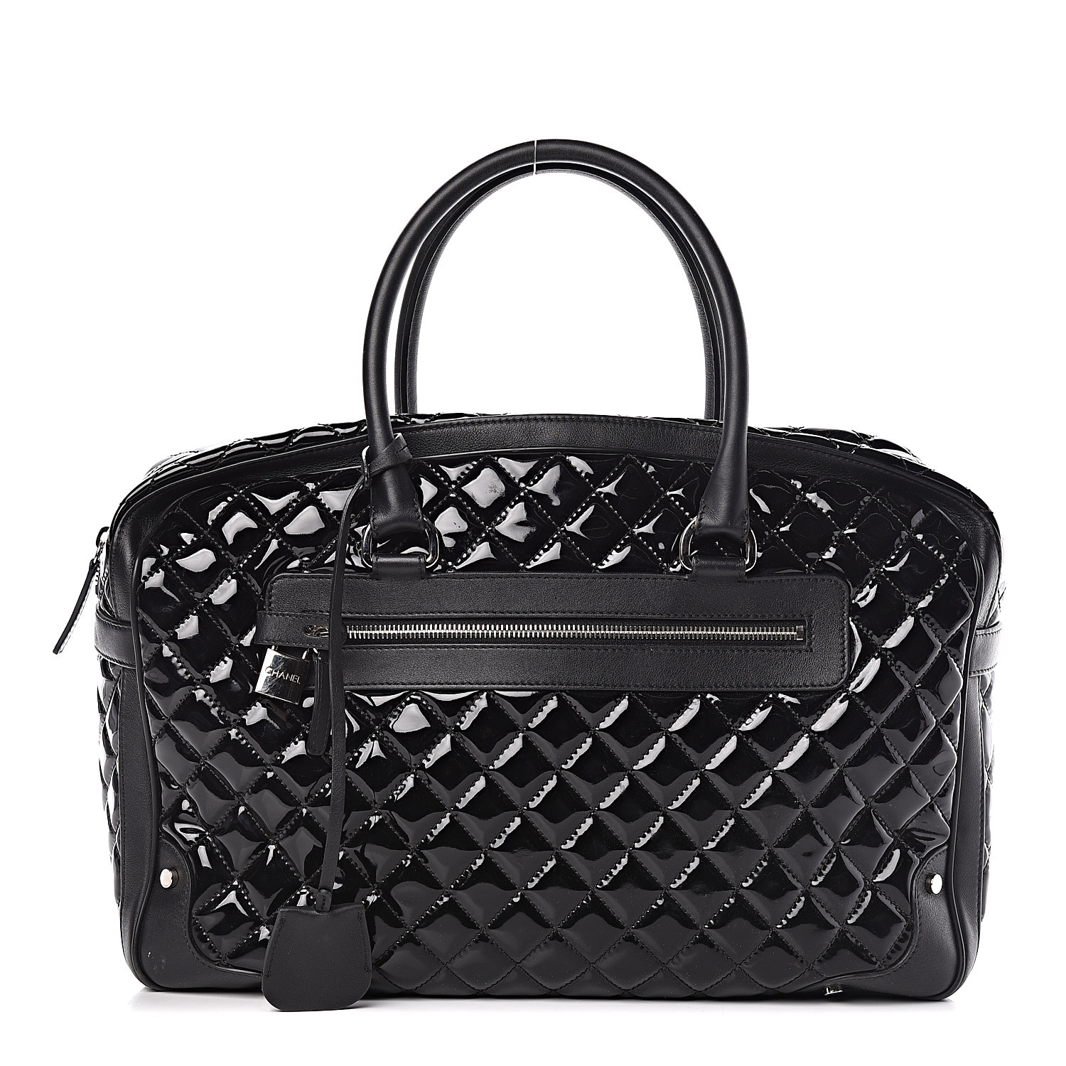 CHANEL Patent Quilted Travel Bag Black 490521