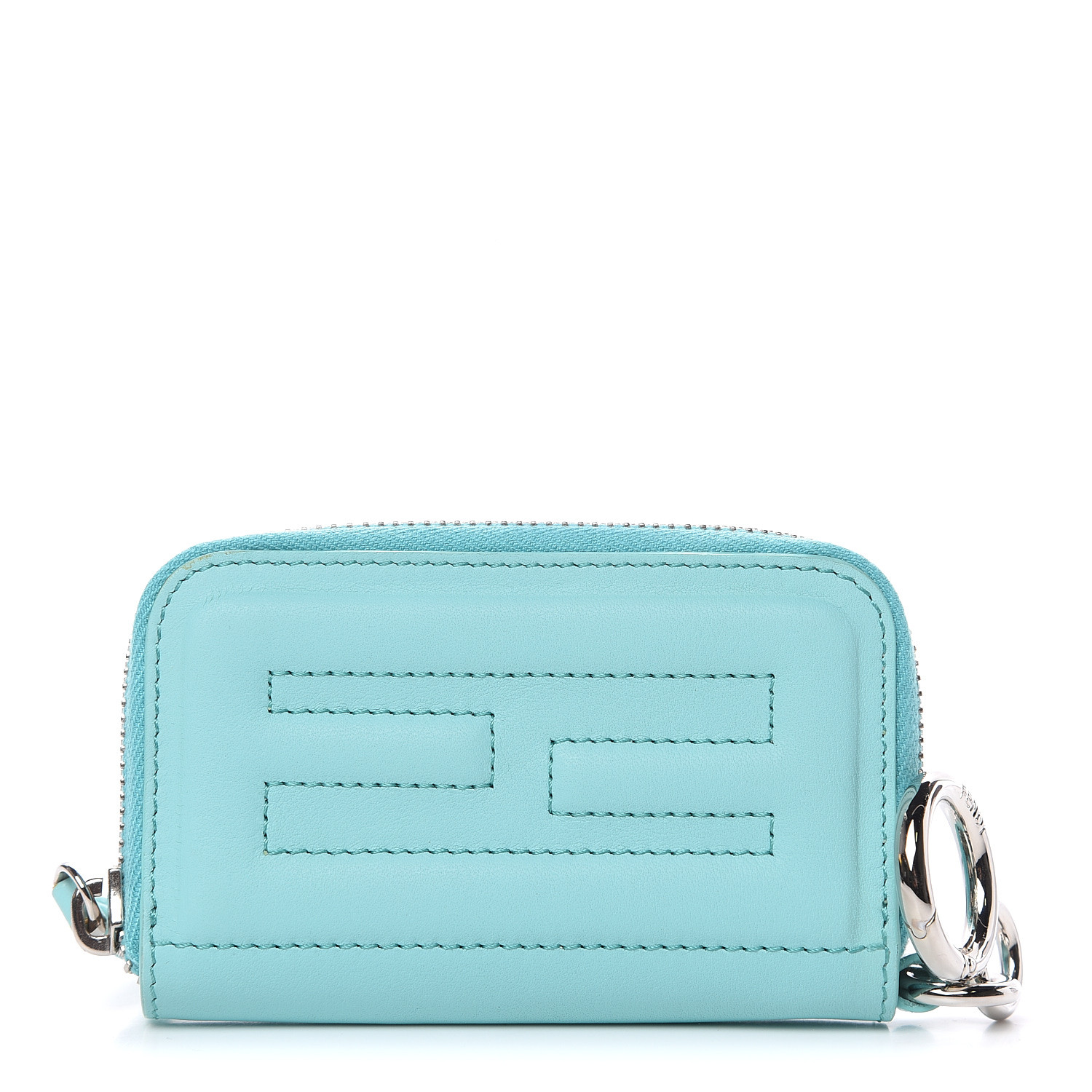 FENDI Vitello Flamingo Mini Zip Around Wallet Tiffany Blue 495531 ...