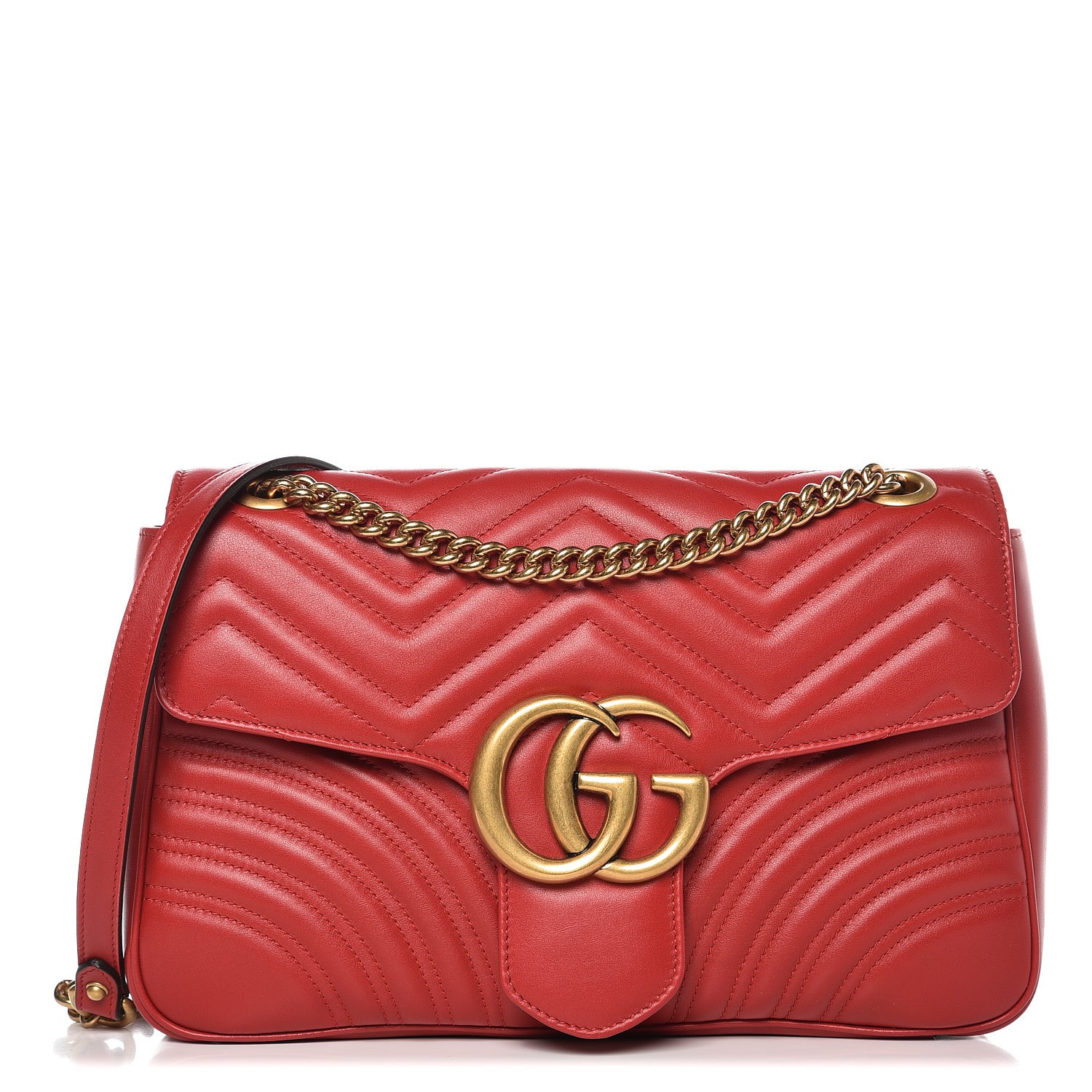 GUCCI Calfskin Matelasse Medium GG Marmont Shoulder Bag Hibiscus Red 264875