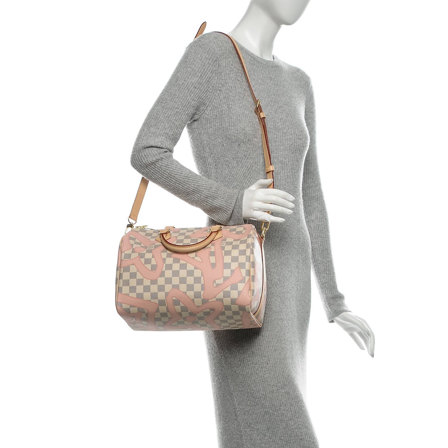 LOUIS VUITTON Damier Azur Tahitienne Speedy Bandouliere 30 Rose Ballerine 189521