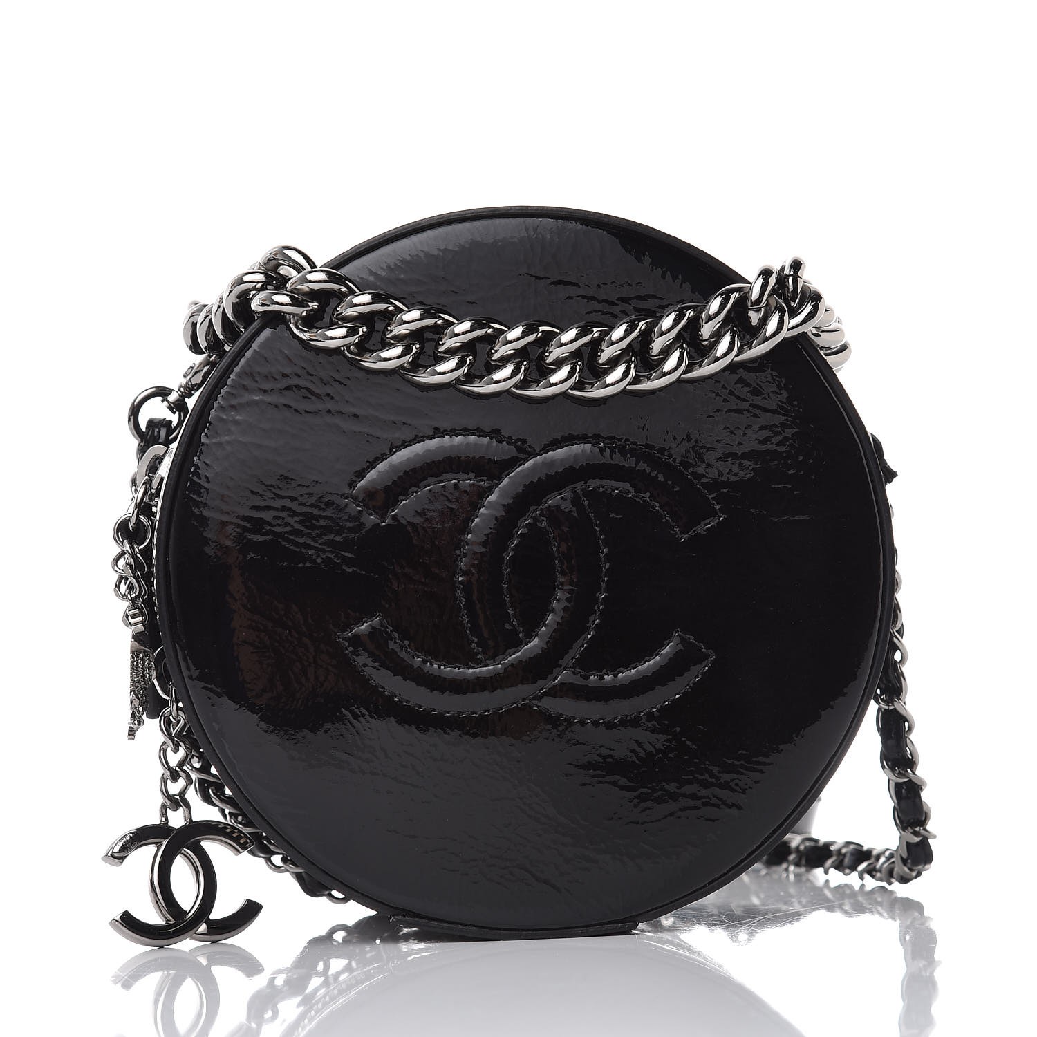 CHANEL Patent Round As Earth Evening Bag Black 350592 | FASHIONPHILE