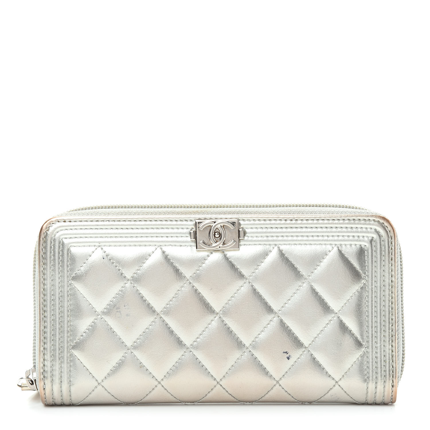 Chanel Metallic Calfskin Quilted Boy Zip Around Wallet Silver Fashionphile Chanel Metallic Calfskin Quilted Boy Zip Around Wallet Silver Fashionphile