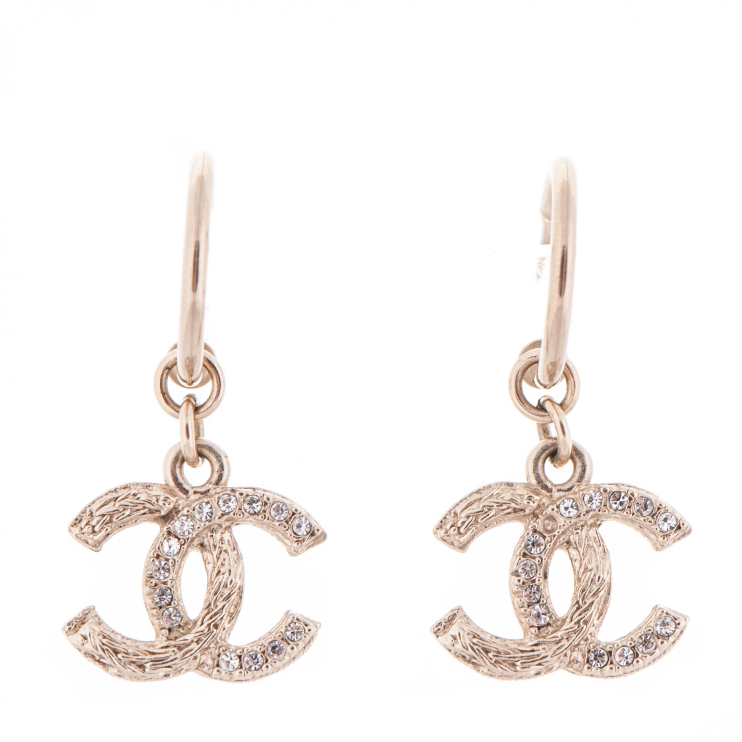 CHANEL Crystal CC Hoop Earrings Gold 175242