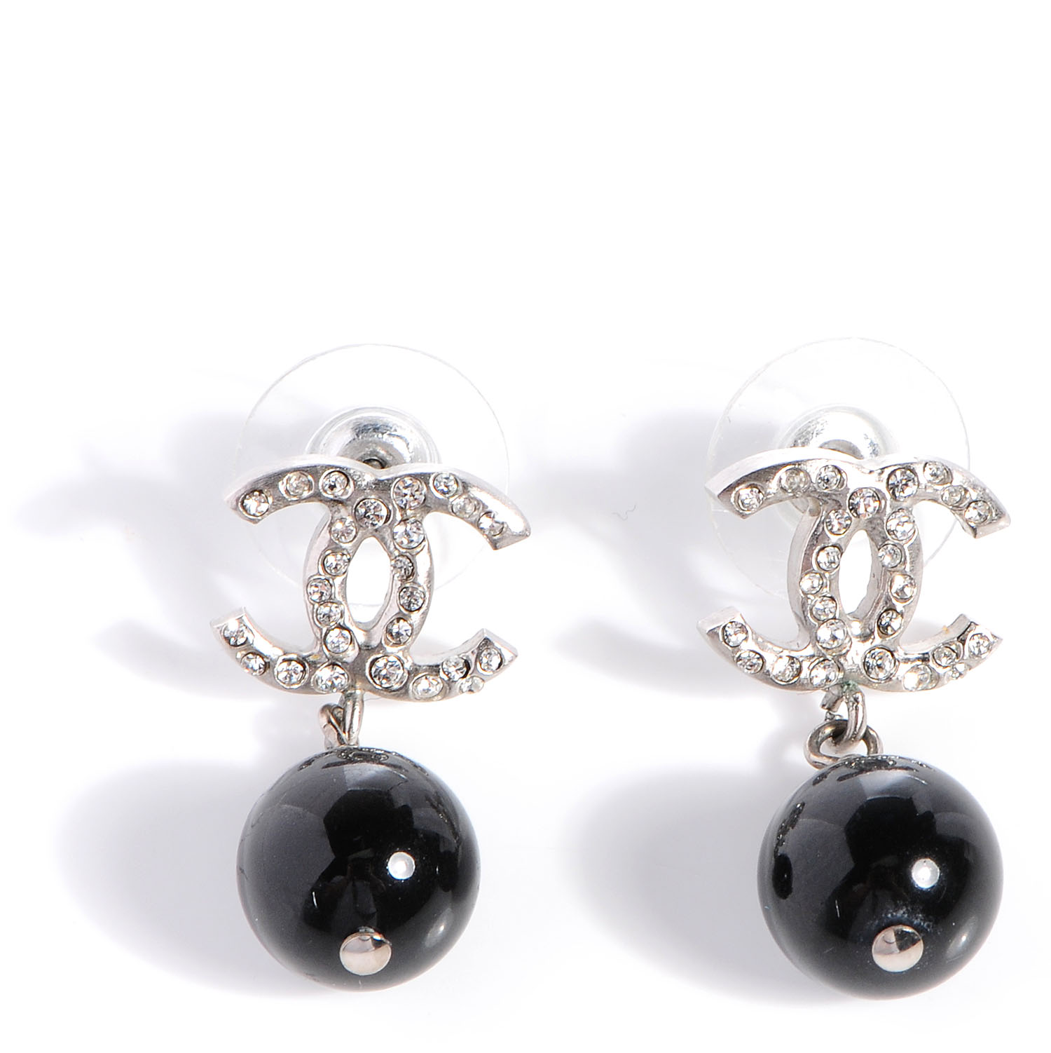 CHANEL Crystal CC Bead Drop Earrings Black 75700