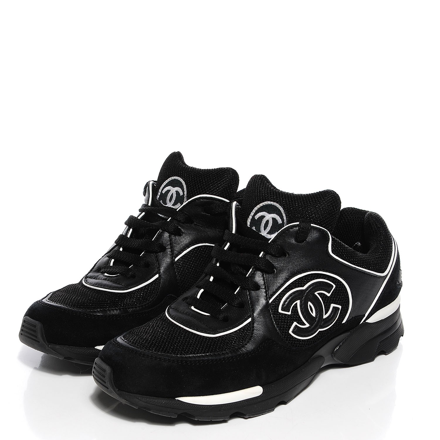 CHANEL Suede Calfskin CC Sneakers Black White 36.5 94566