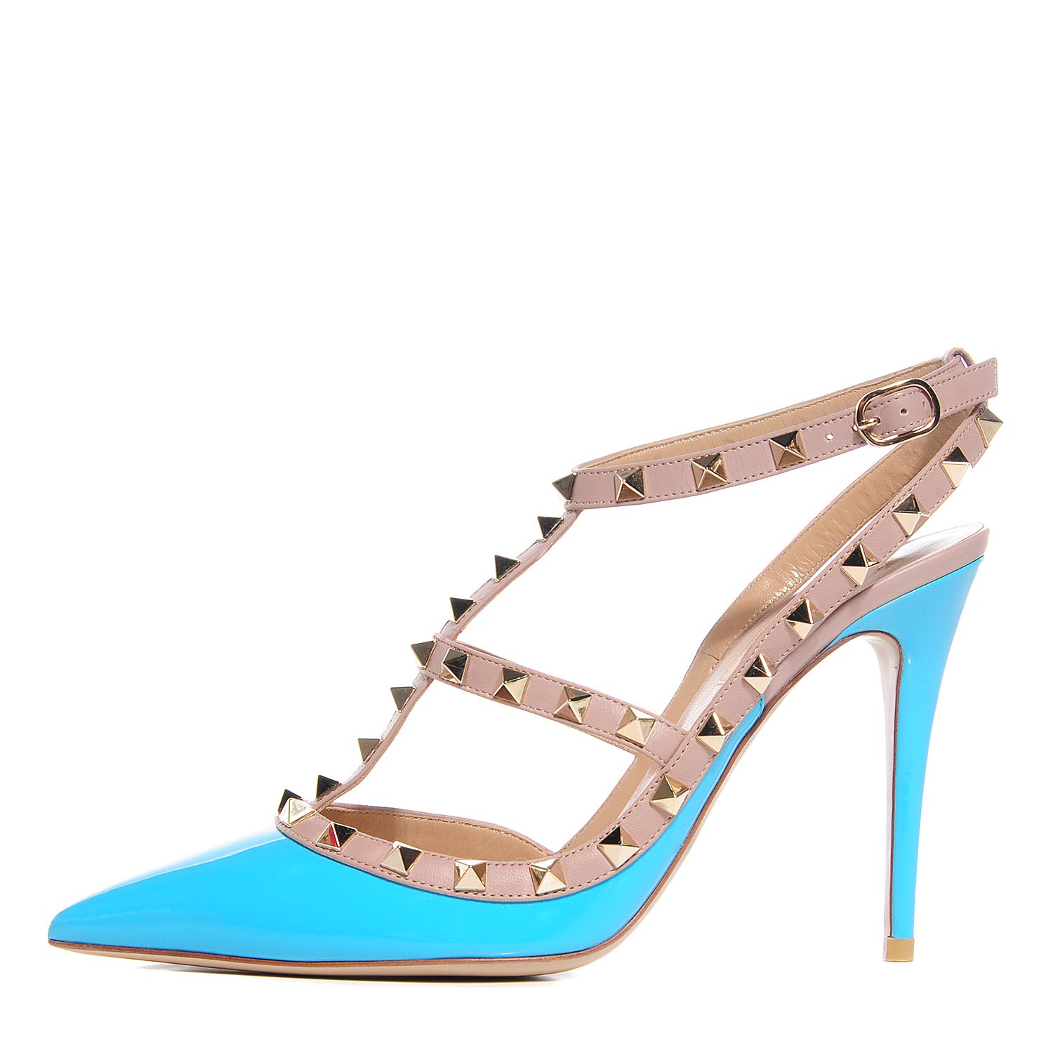 VALENTINO Patent Rockstud Ankle Strap Pumps 39.5 Blue 96222