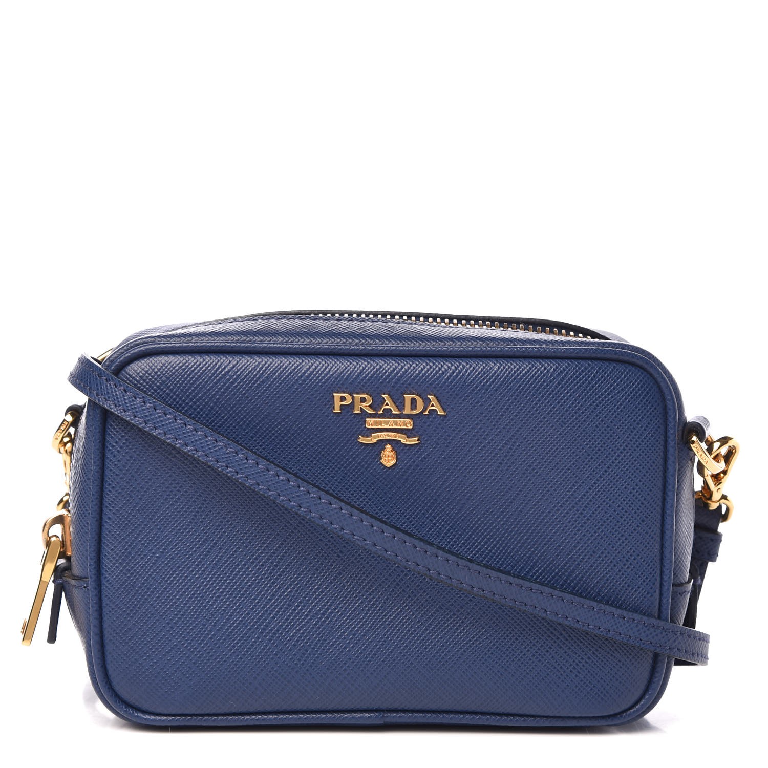 PRADA Saffiano Mini Camera Crossbody Bag Bleuette 338678