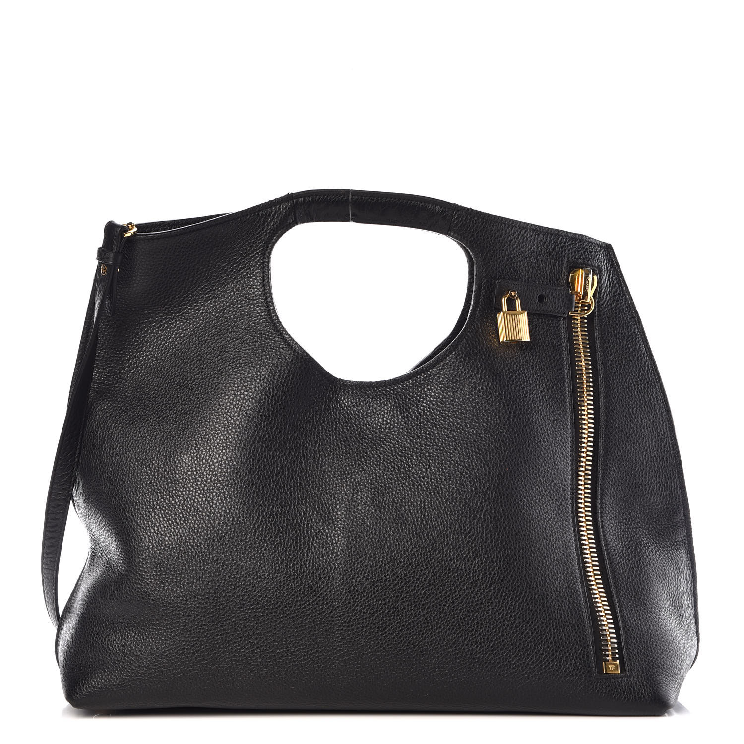 Tom Ford Calfskin Large Alix Padlock Zip Shoulder Bag Black
