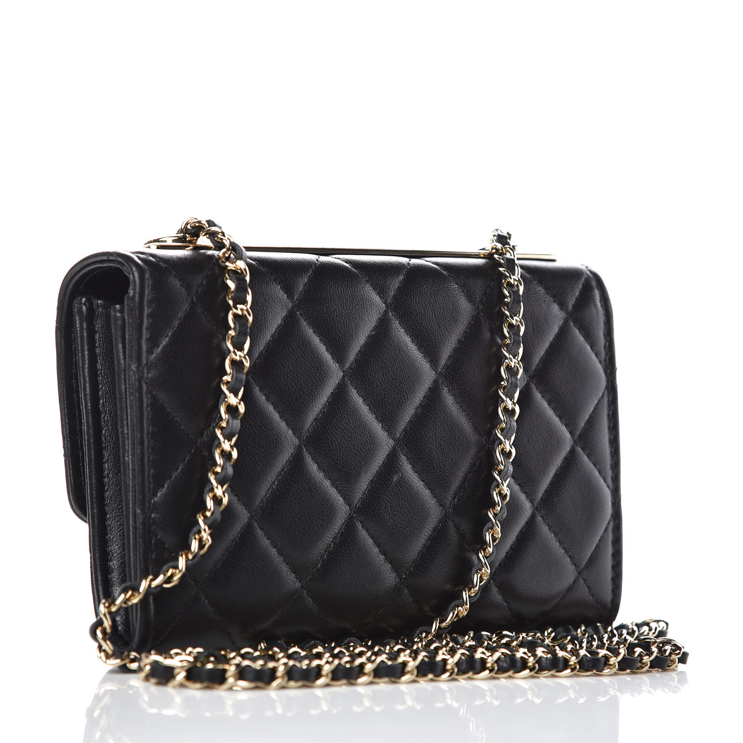 CHANEL Lambskin Quilted Mini Trendy CC Wallet On Chain WOC Black 384225