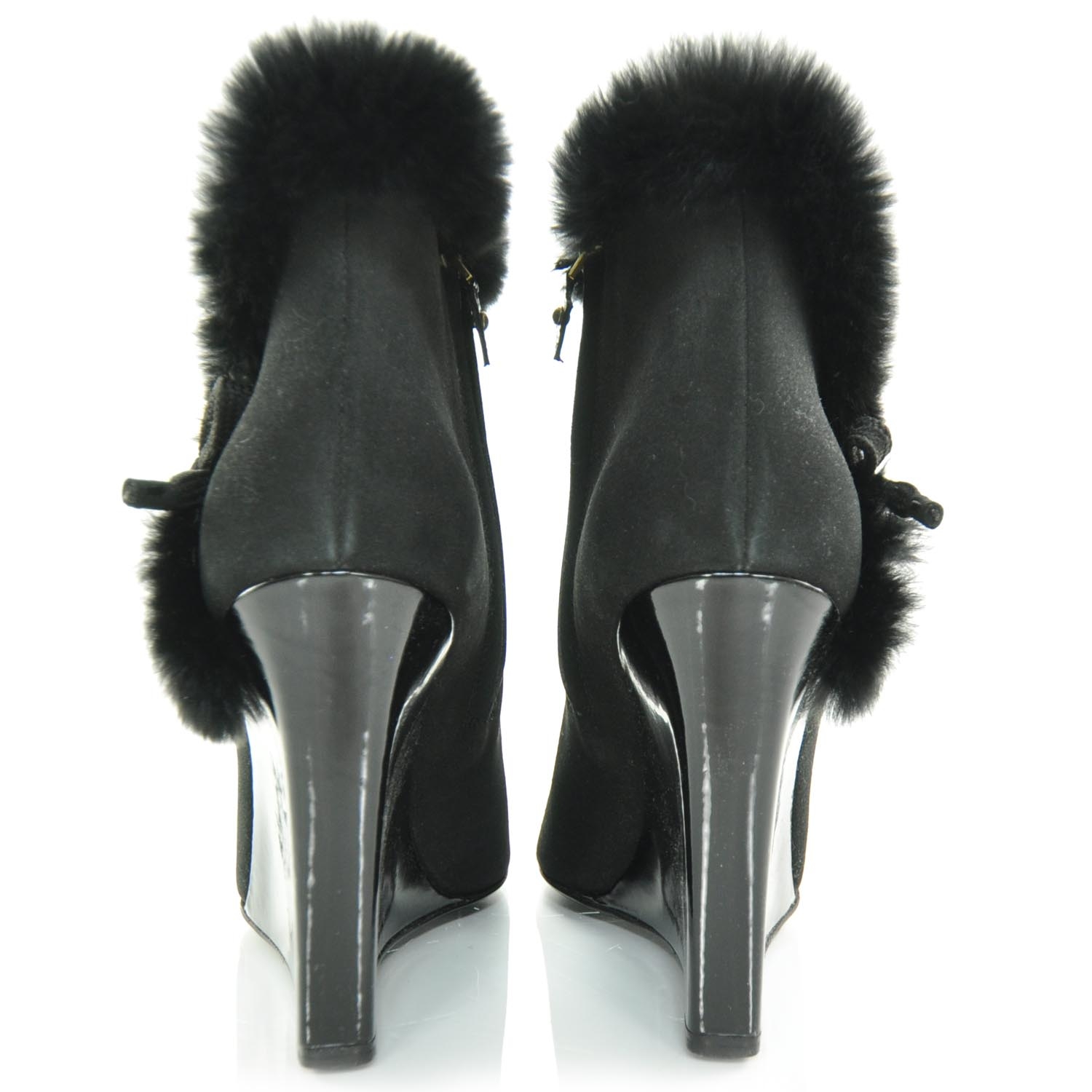 LOUIS VUITTON Suede Rabbit Fur Glacier Boots 38.5 Black 23156
