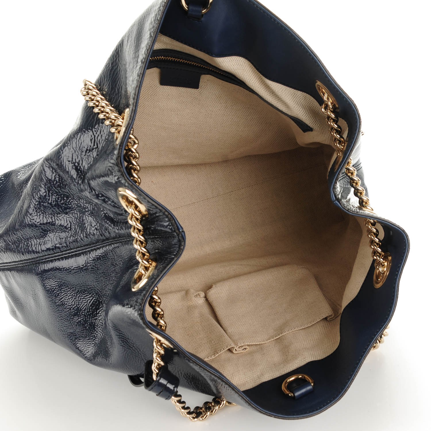 GUCCI Patent Medium Soho Chain Shoulder Bag Navy Blue 164420