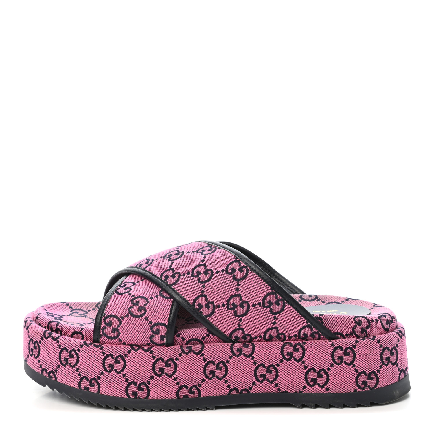 GUCCI Monogram Multicolor Criss Cross Platform Slide Sandals 39 Pink ...