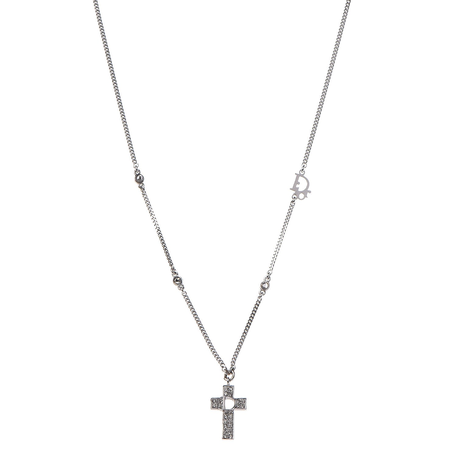 CHRISTIAN DIOR Crystal Cross Necklace 