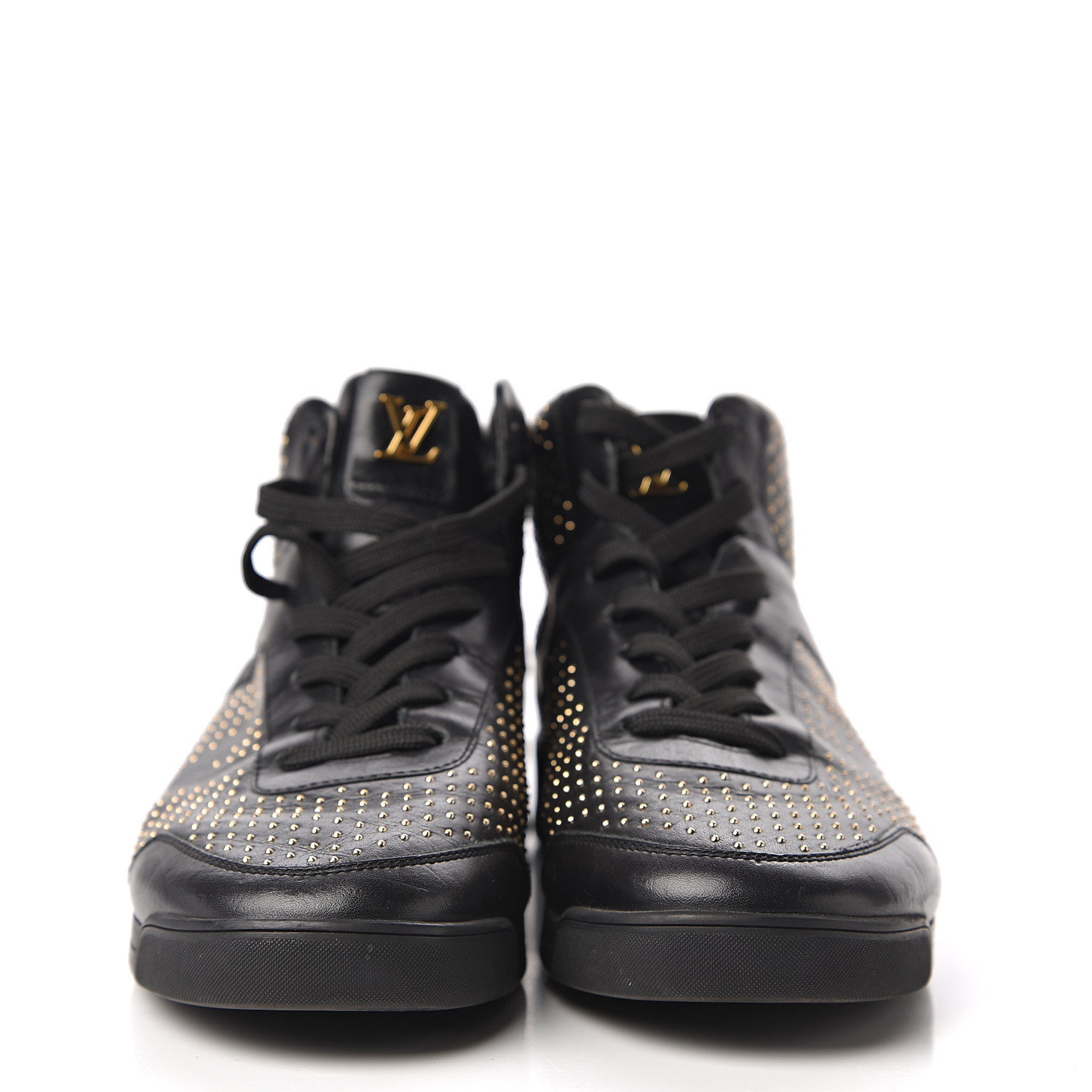 LOUIS VUITTON Studded High Top Sneakers 37 Black 538713