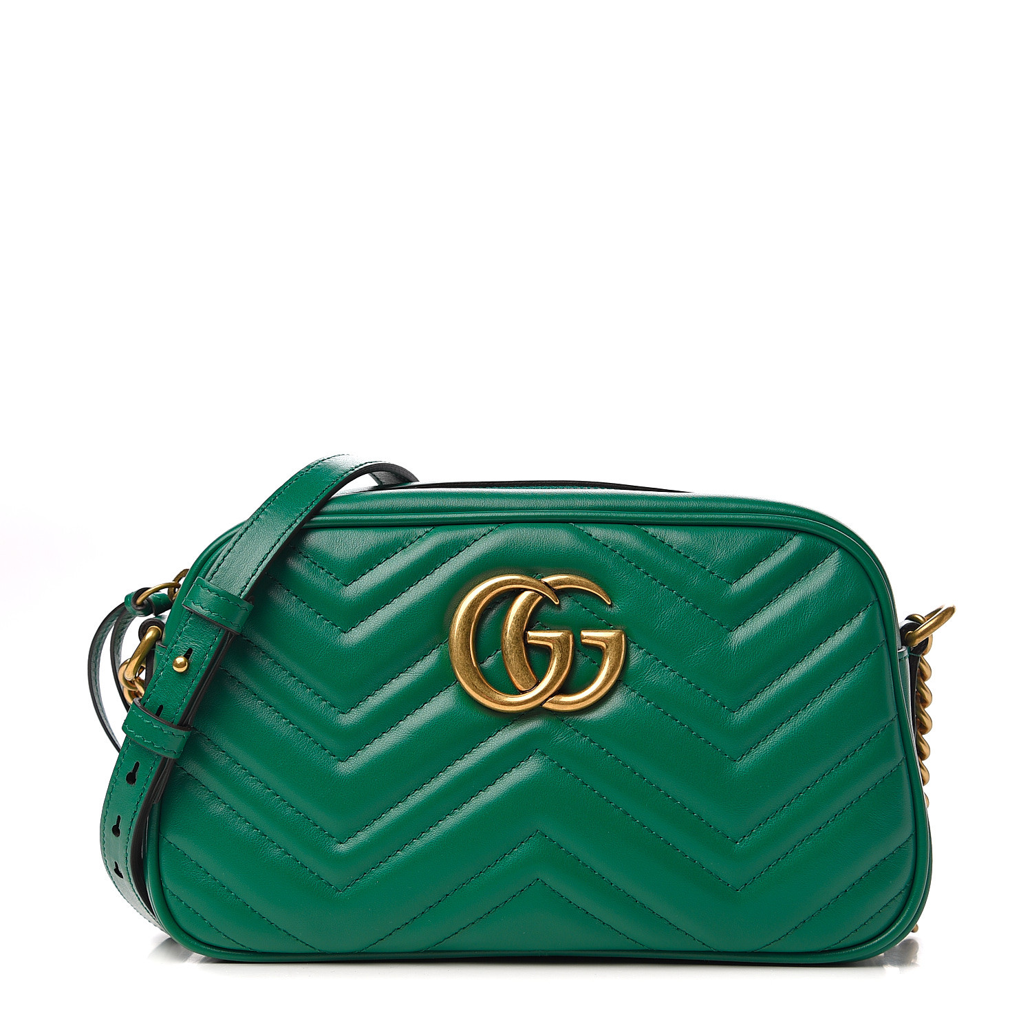 GUCCI Calfskin Matelasse Small GG Marmont Bag Emerald Green 538202