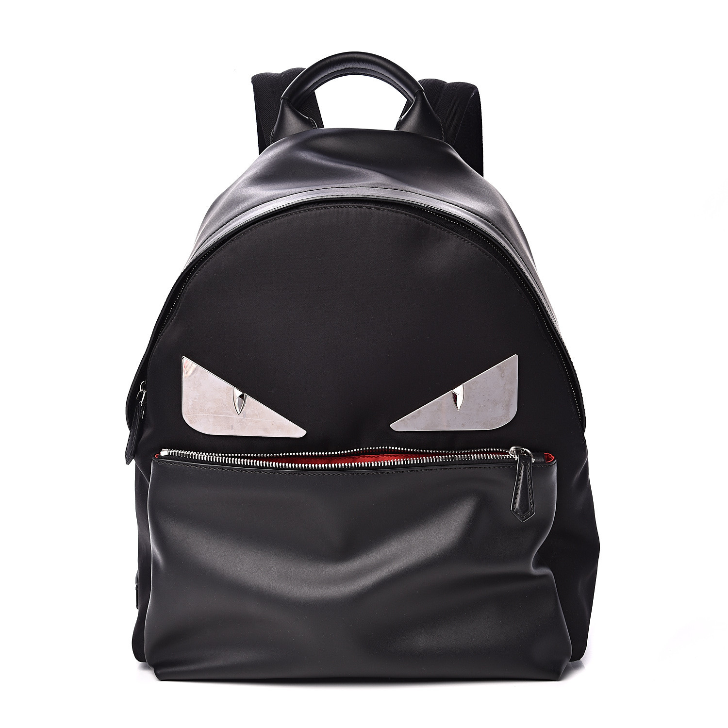FENDI Nylon Calfskin Monster Backpack Black 538886