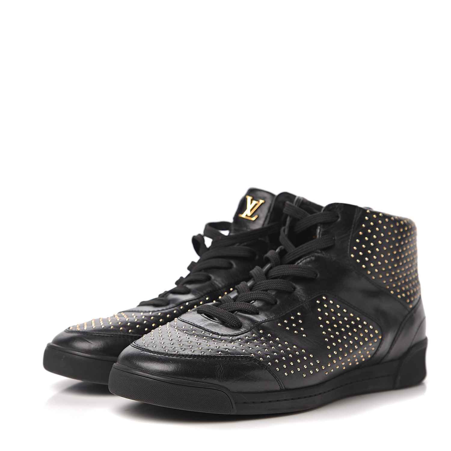 LOUIS VUITTON Studded High Top Sneakers 37 Black 538713
