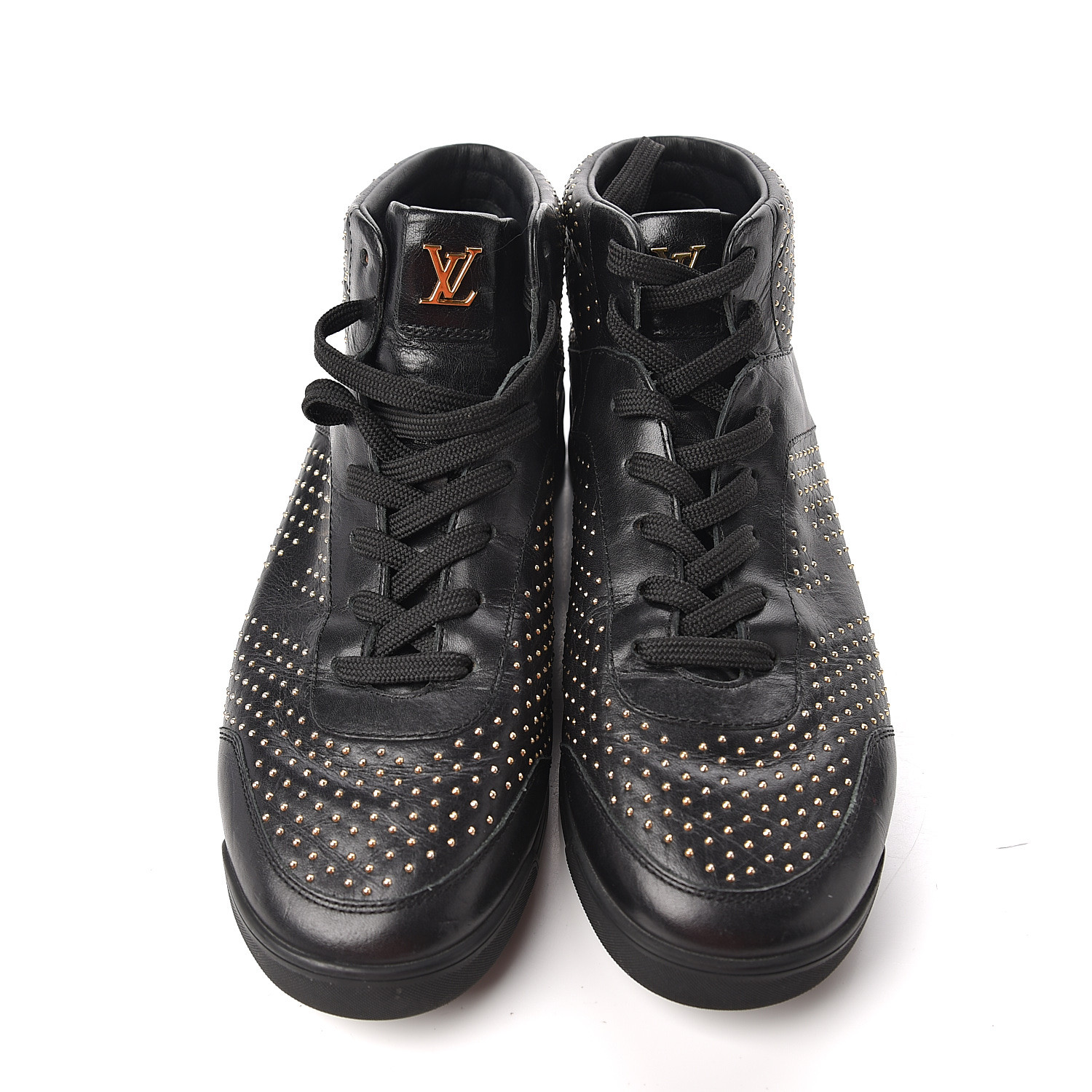 LOUIS VUITTON Studded High Top Sneakers 37 Black 538713