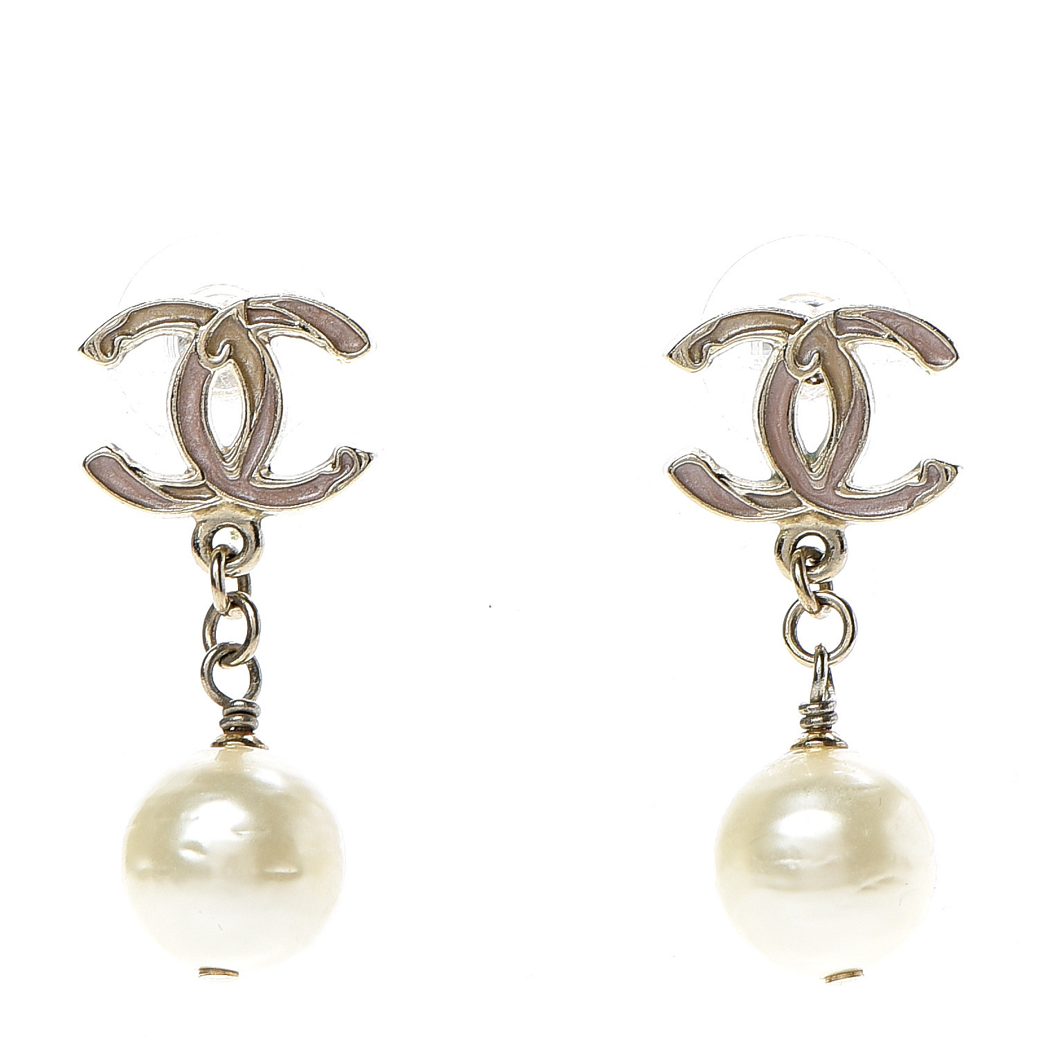 CHANEL Enamel CC Pearl Drop Earrings Gold 536713