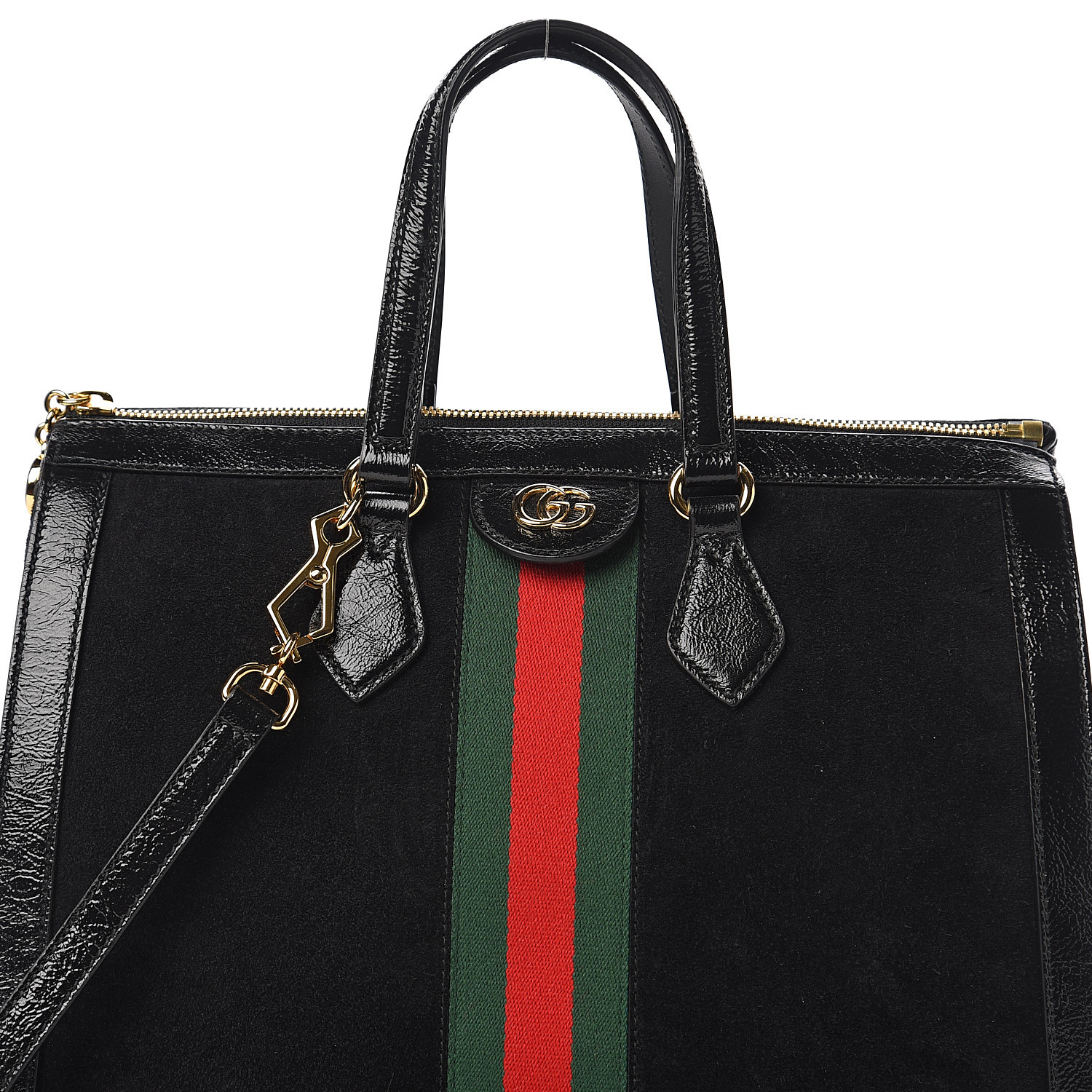 GUCCI Suede Patent GG Web Medium Ophidia Tote Bag Black 540765 