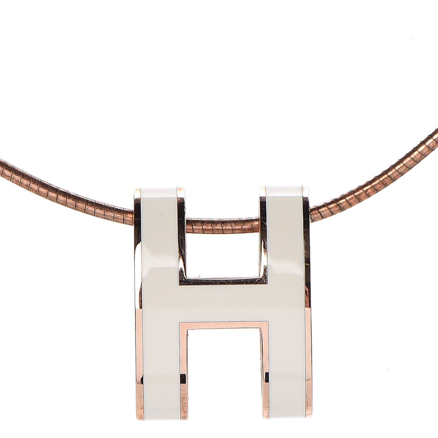HERMES Lacquered Rose Gold Pop H Pendant Necklace White 303929