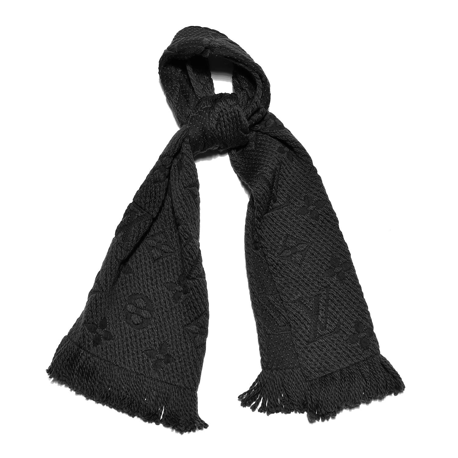 LOUIS VUITTON Wool Silk Logomania Scarf Charcoal Grey 348172