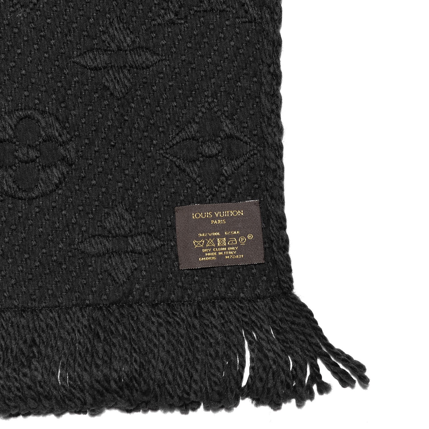 LOUIS VUITTON Wool Silk Logomania Scarf Charcoal Grey 348172