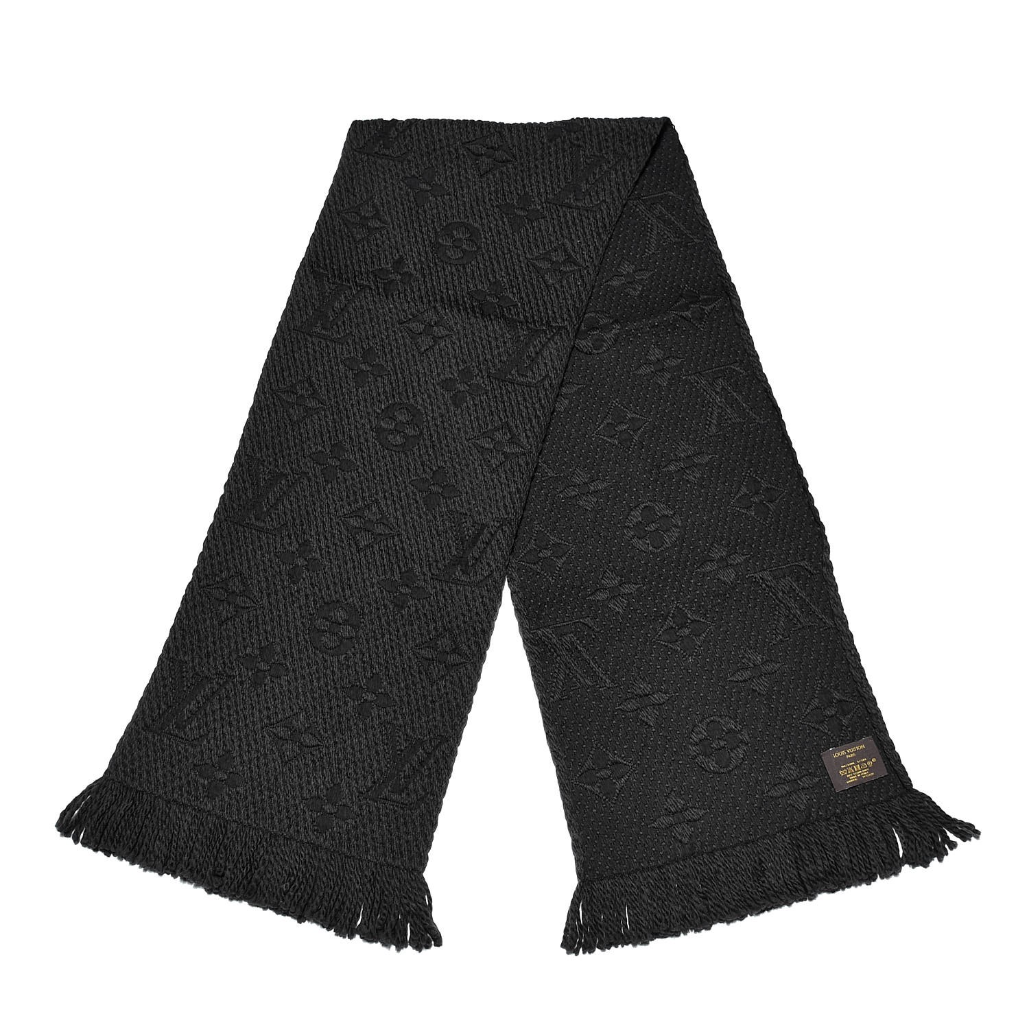 LOUIS VUITTON Wool Silk Logomania Scarf Charcoal Grey 348172