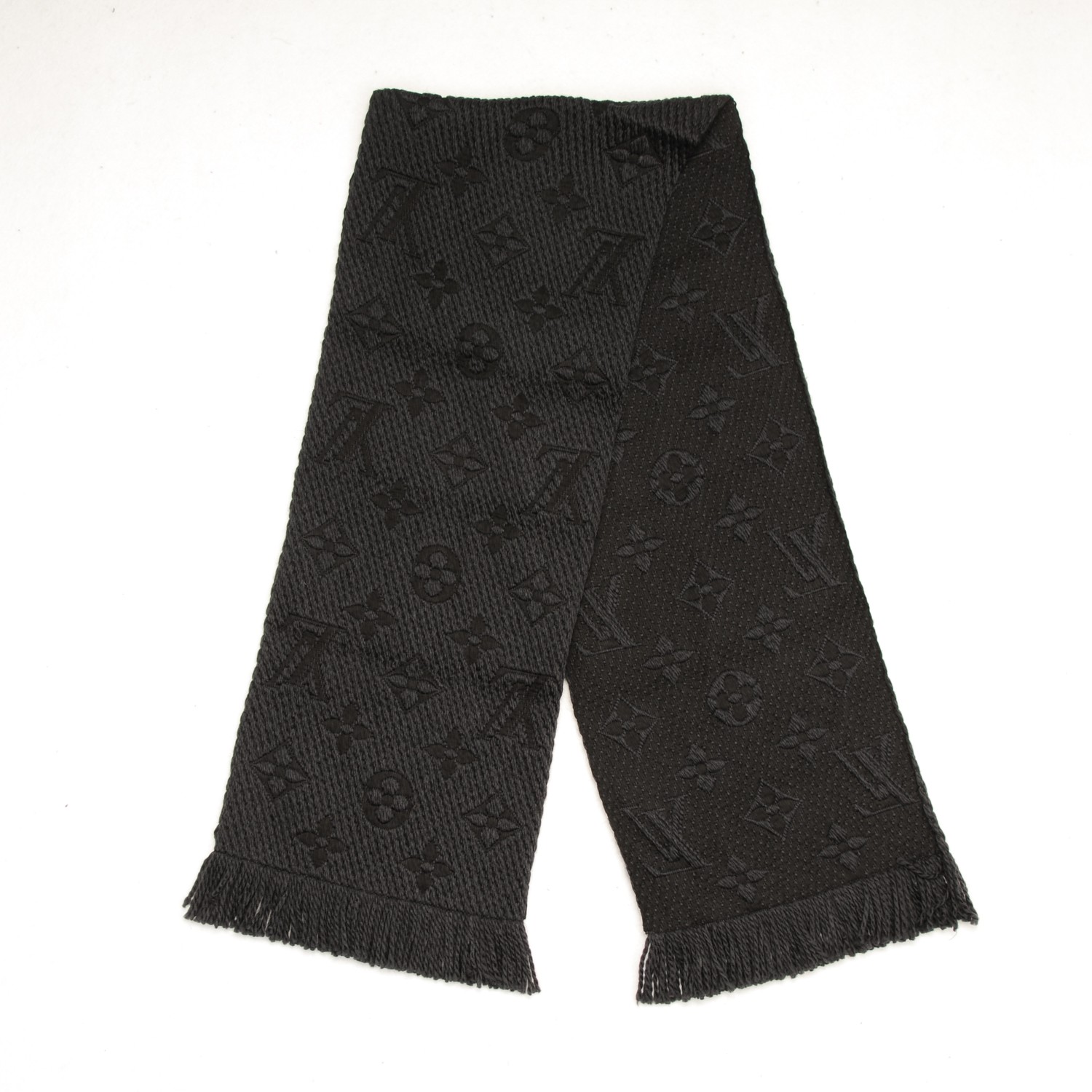 LOUIS VUITTON Wool Silk Logomania Scarf Charcoal Grey 161907