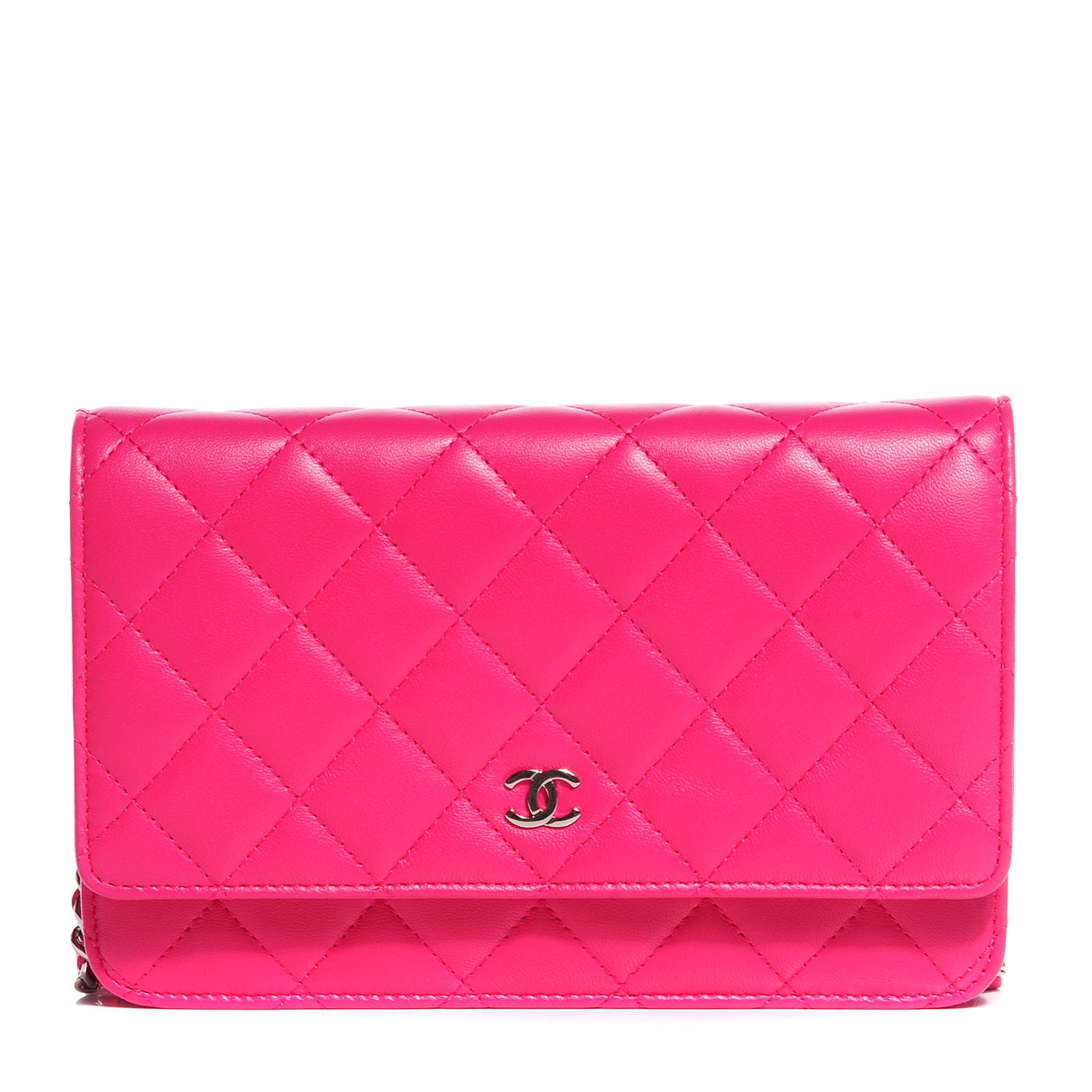 CHANEL Lambskin Quilted Wallet On Chain WOC Fuchsia 96125