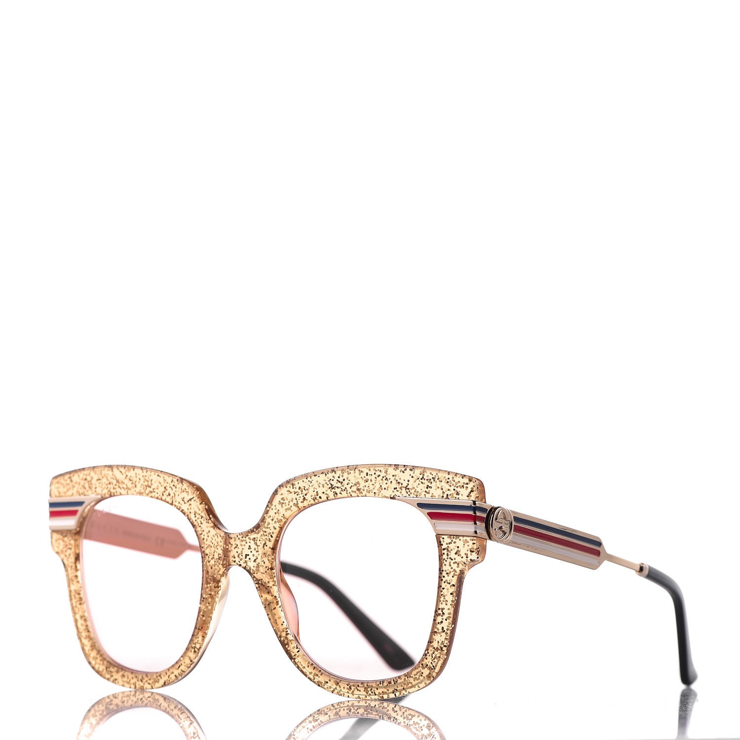 Gucci Acetate Square Frame Web Glitter Gg0281s Sunglasses Gold 327309