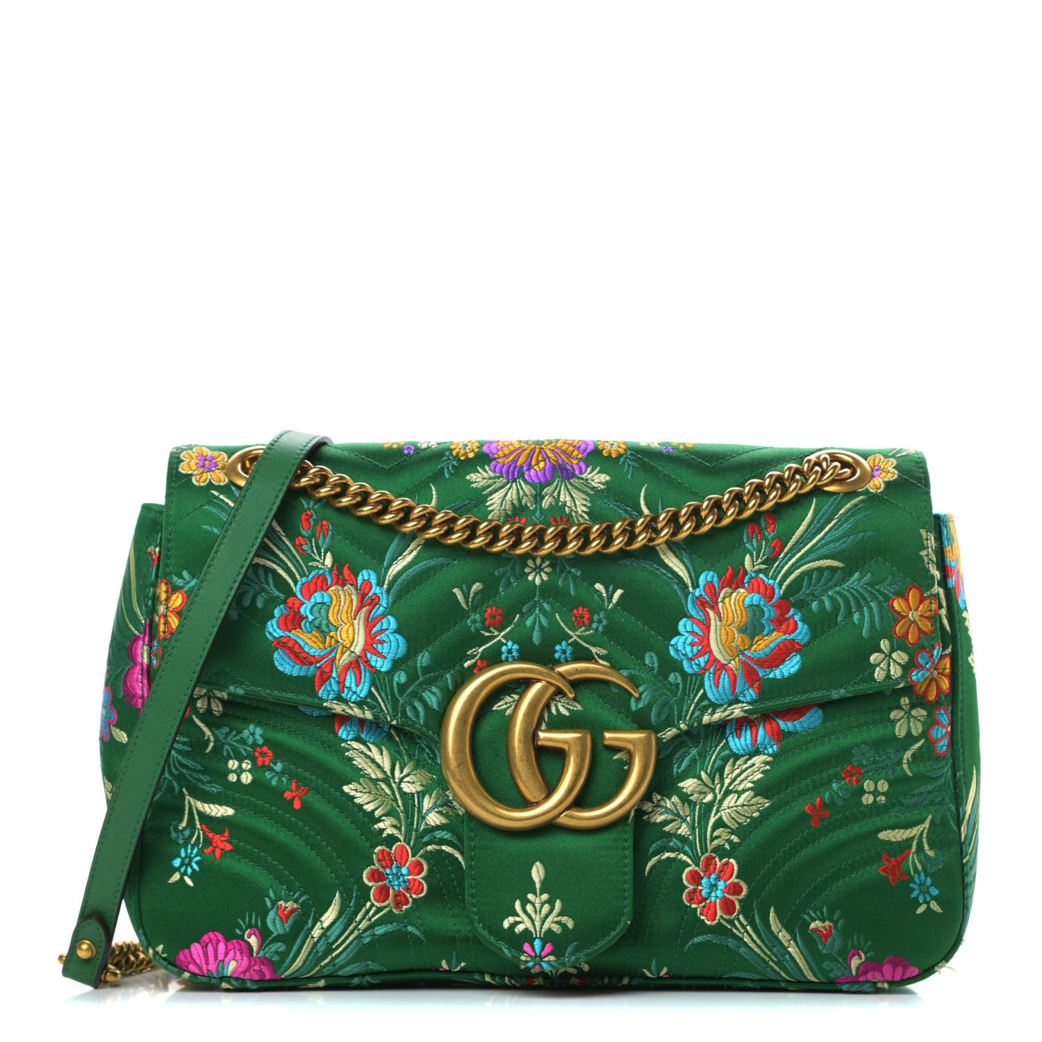 GUCCI Jacquard Matelasse Floral GG Marmont Shoulder Bag Green 738366 | FASHIONPHILE
