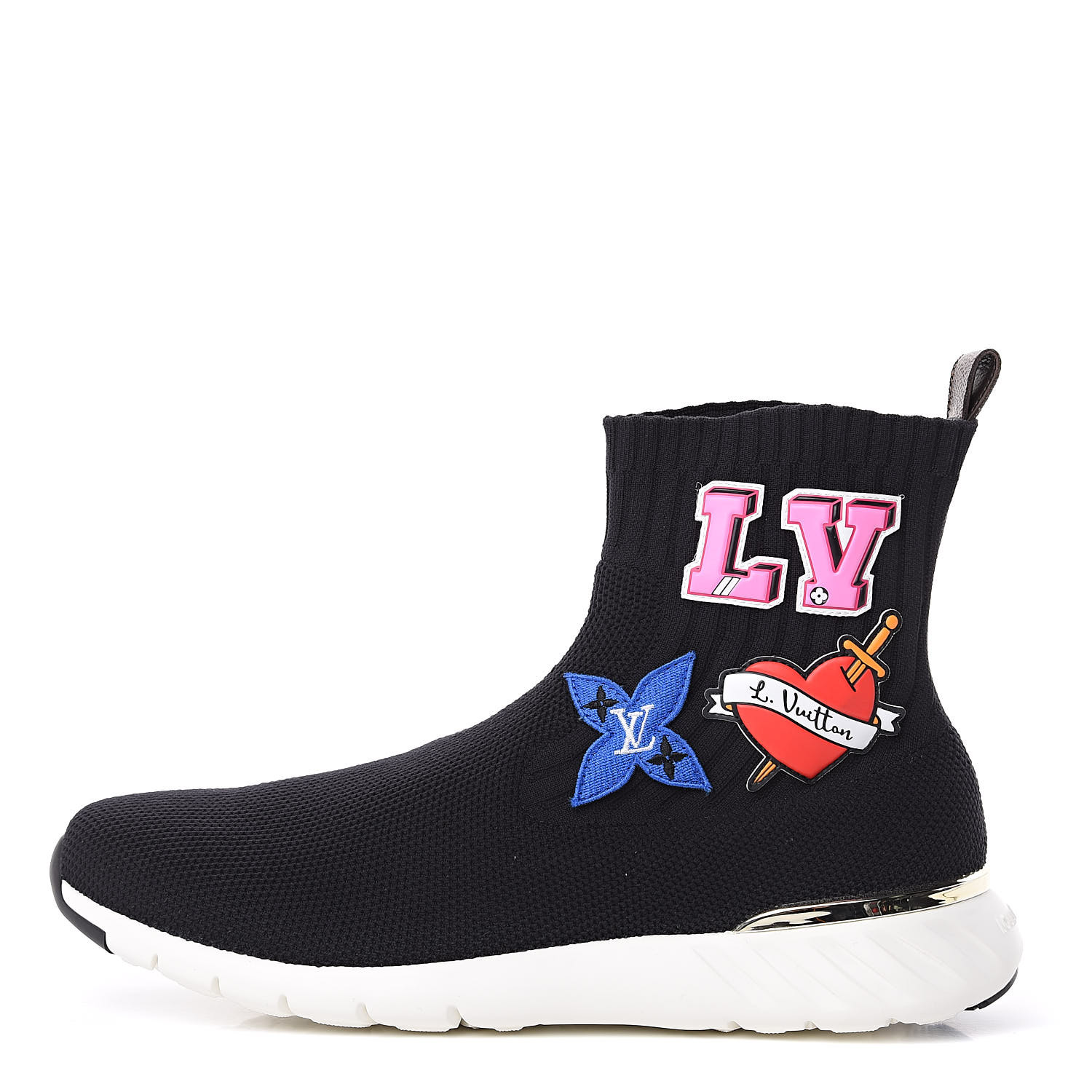 LOUIS VUITTON Stretch Fabric Womens LV Black Heart Sock Sneaker 42 Black 499559
