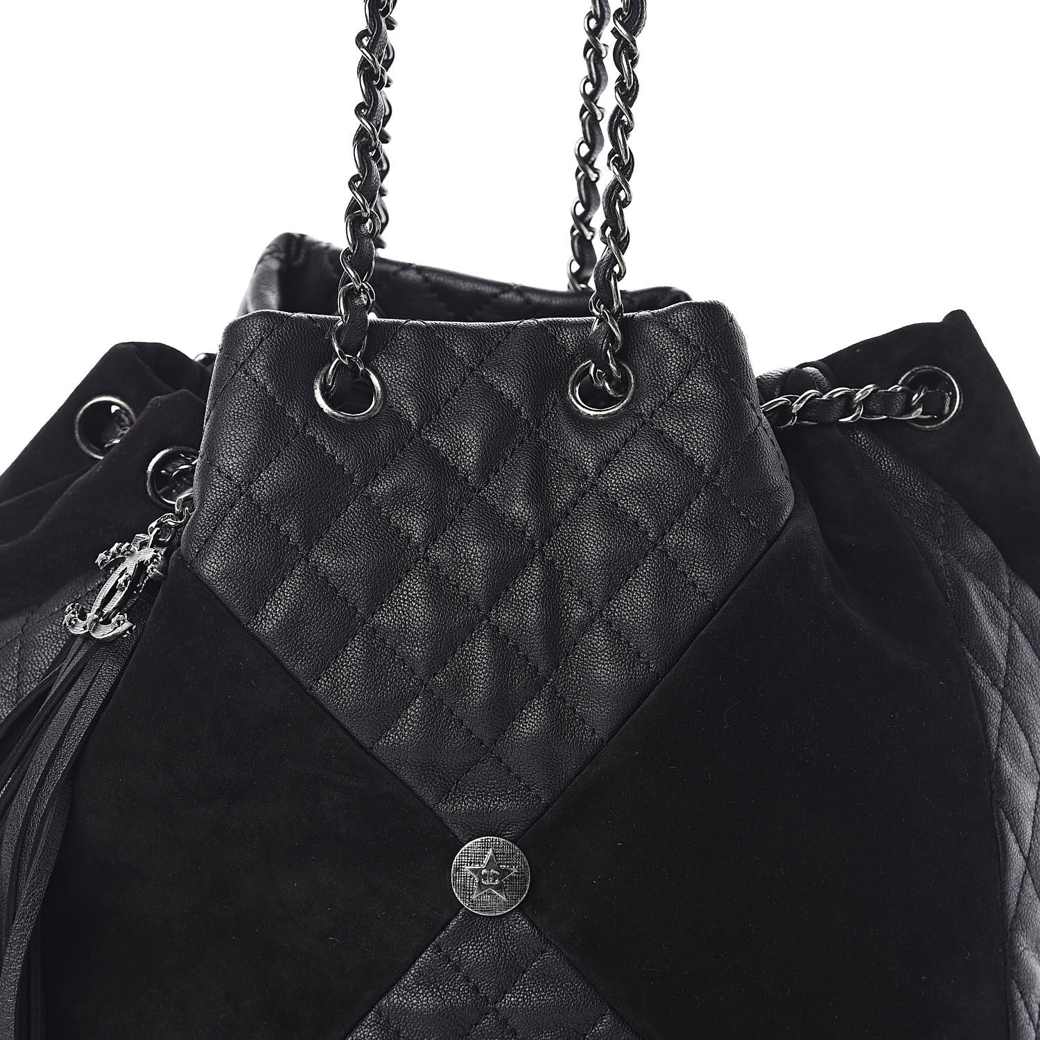chanel quilted drawstring bag