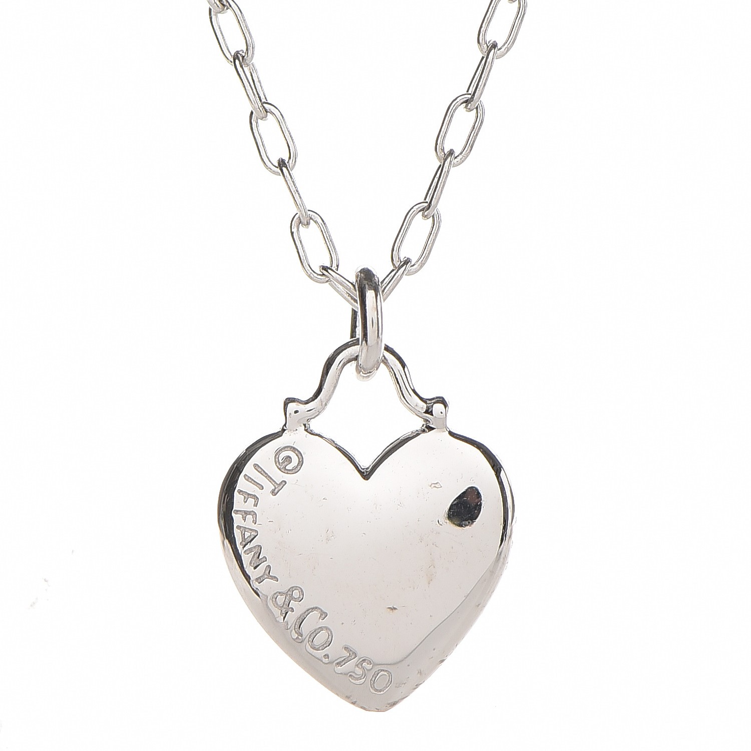 TIFFANY 18K White Gold Diamond Etoile Small Heart Pendant Necklace 249341