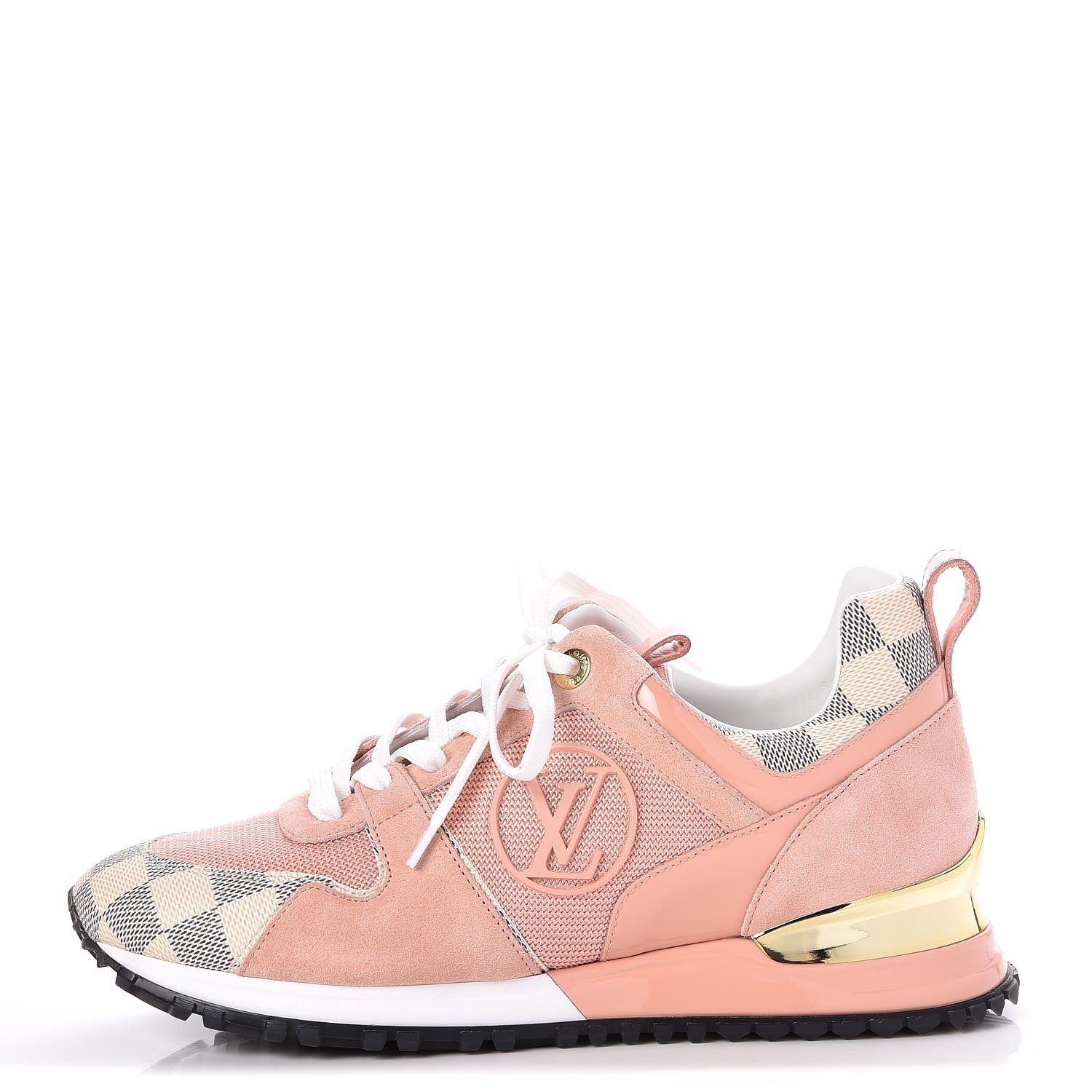 LOUIS VUITTON Damier Azur Suede Run Away Sneakers 37.5 Pink 248988