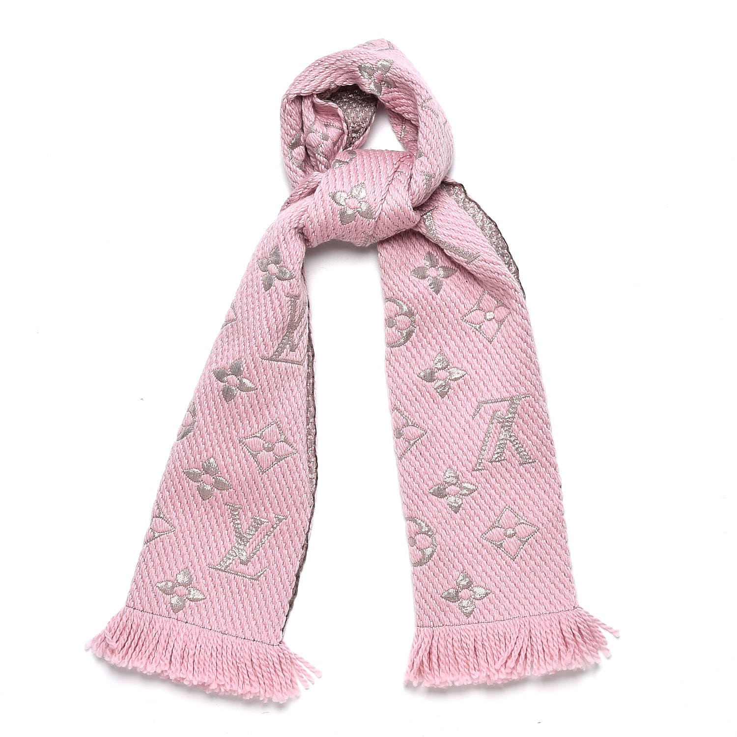 LOUIS VUITTON Wool Silk Logomania Shine Scarf Pink 248738
