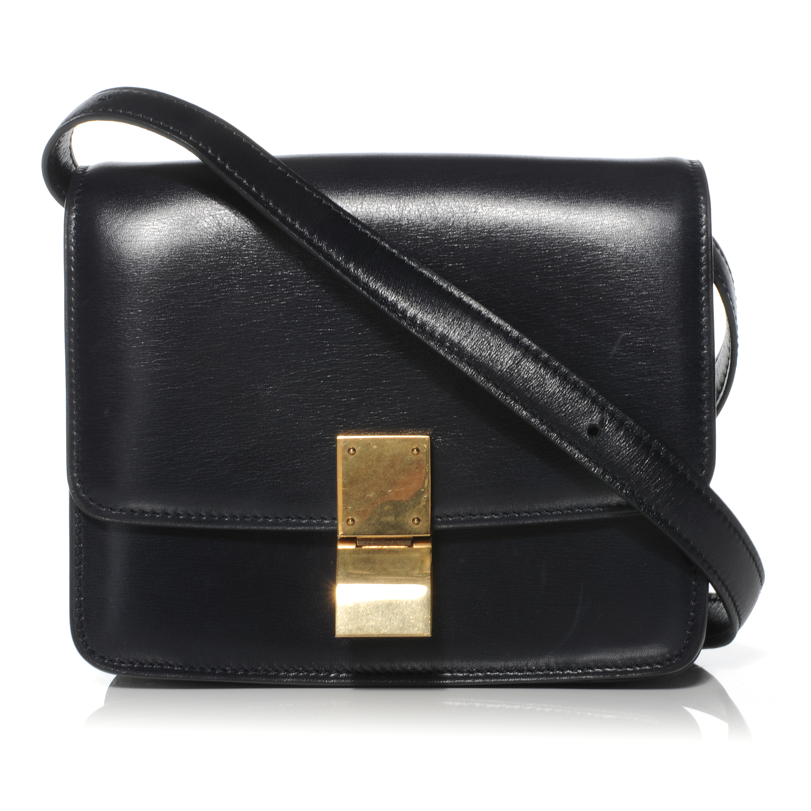 CELINE Leather Small Classic Box Flap Bag Navy 42599 | FASHIONPHILE